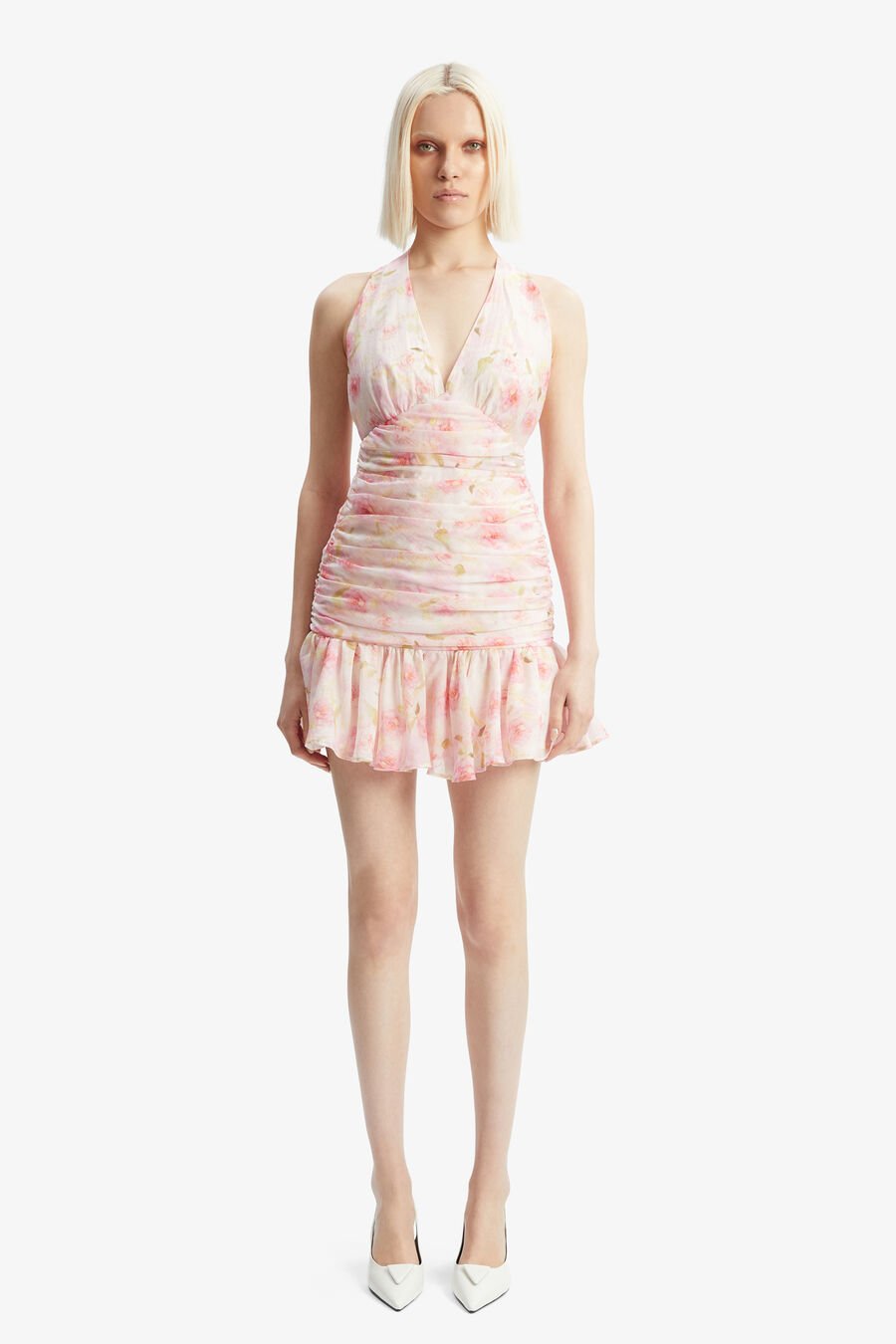 MAVE HALTER NECK MINI DRESS in colour Pink Floral