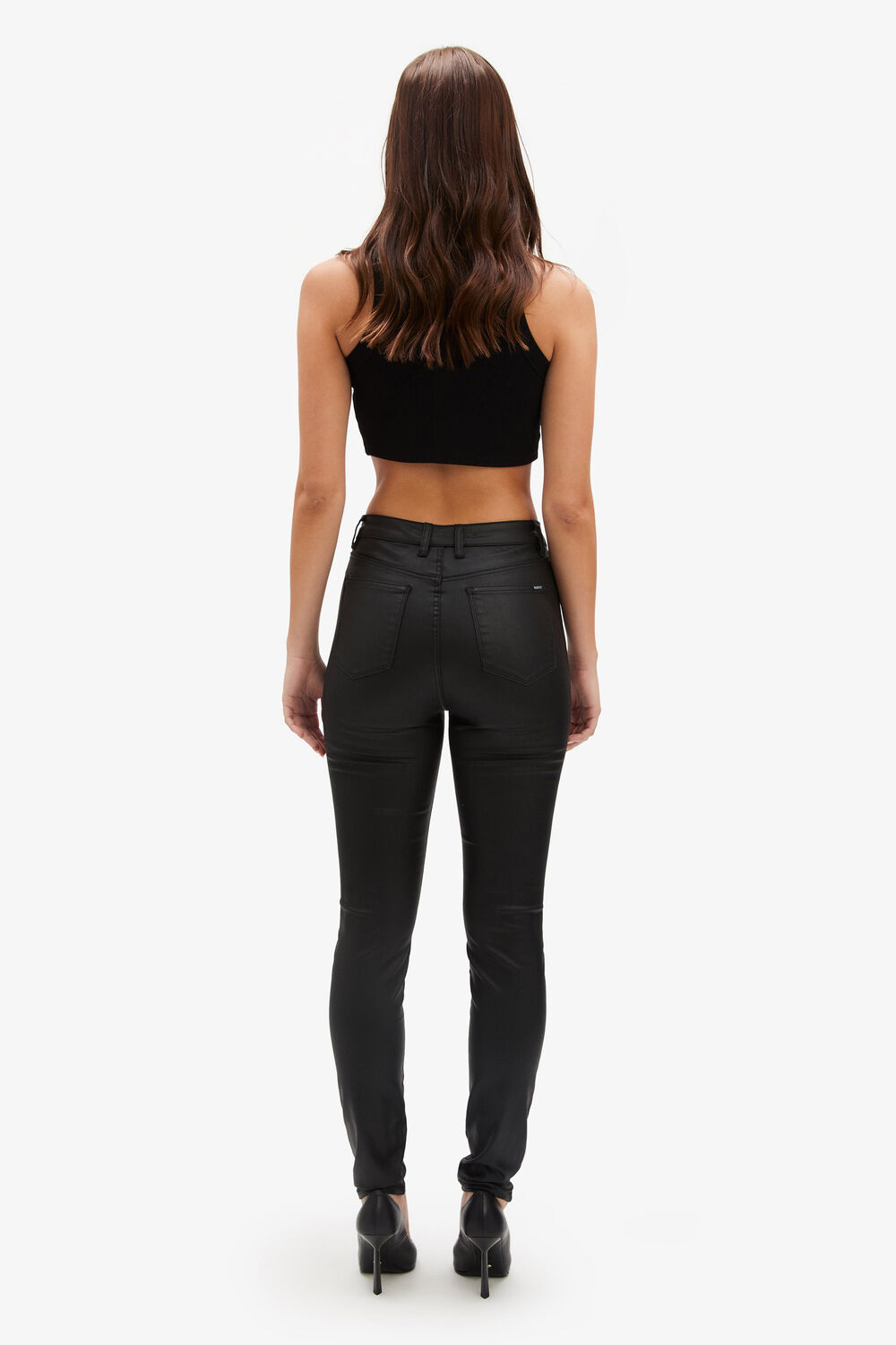 KHLOE HI TALL COATED JEAN in colour JET BLACK