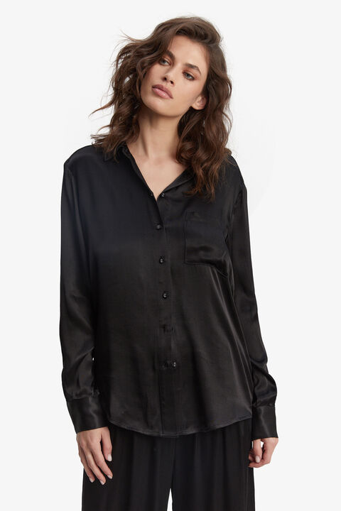 LENA SATIN SHIRT in colour CAVIAR