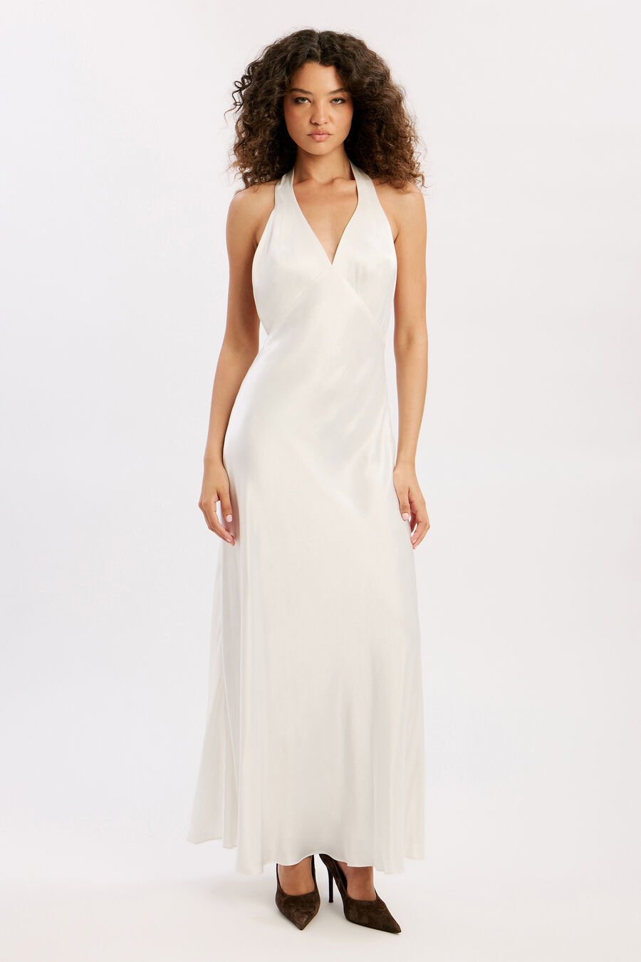 THENA HALTER NECK MAXI DRESS in colour Ivory