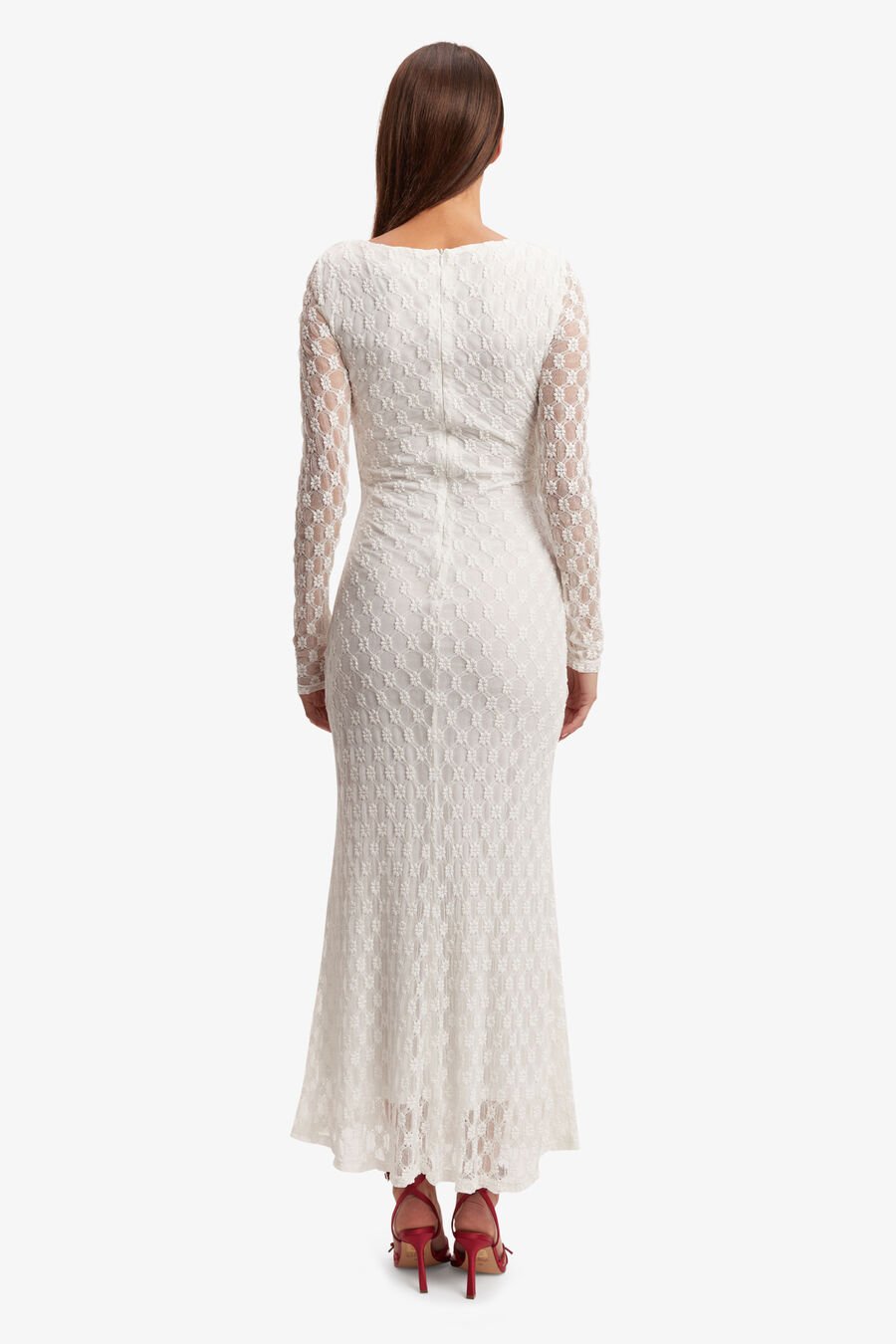 ADONI LACE MIDI DRESS in colour WHITE