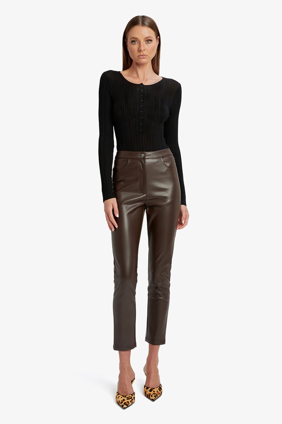 PEARSON VEGAN LEATHER PANT in colour Dark Chocolate