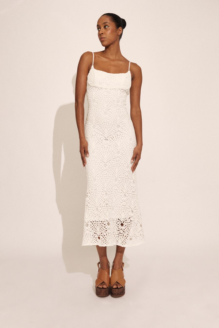 ADONI CROCHET MIDI DRESS in colour ORCHIDWHT