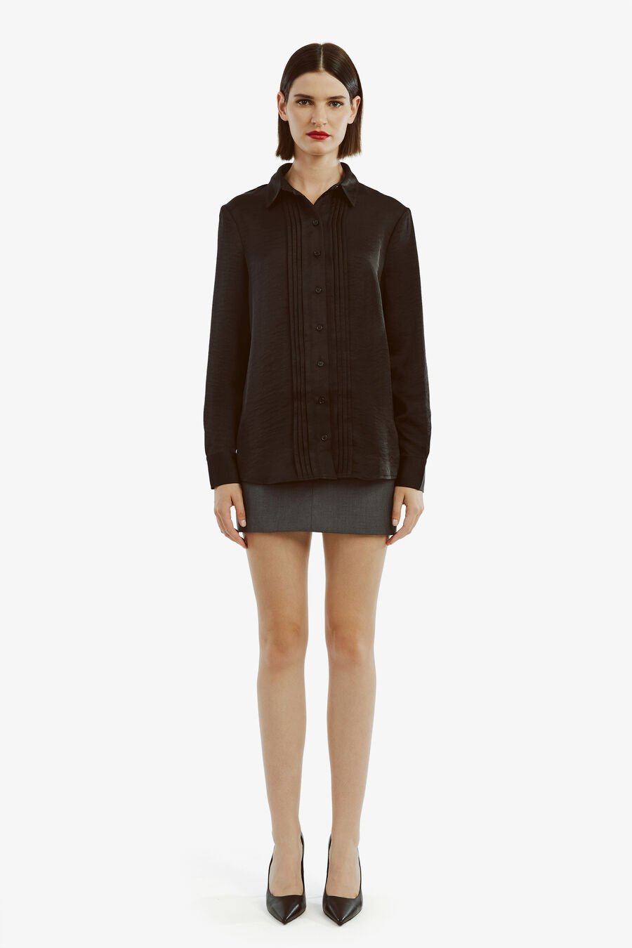 DINAH PINTUCK SATIN SHIRT in colour BLACK