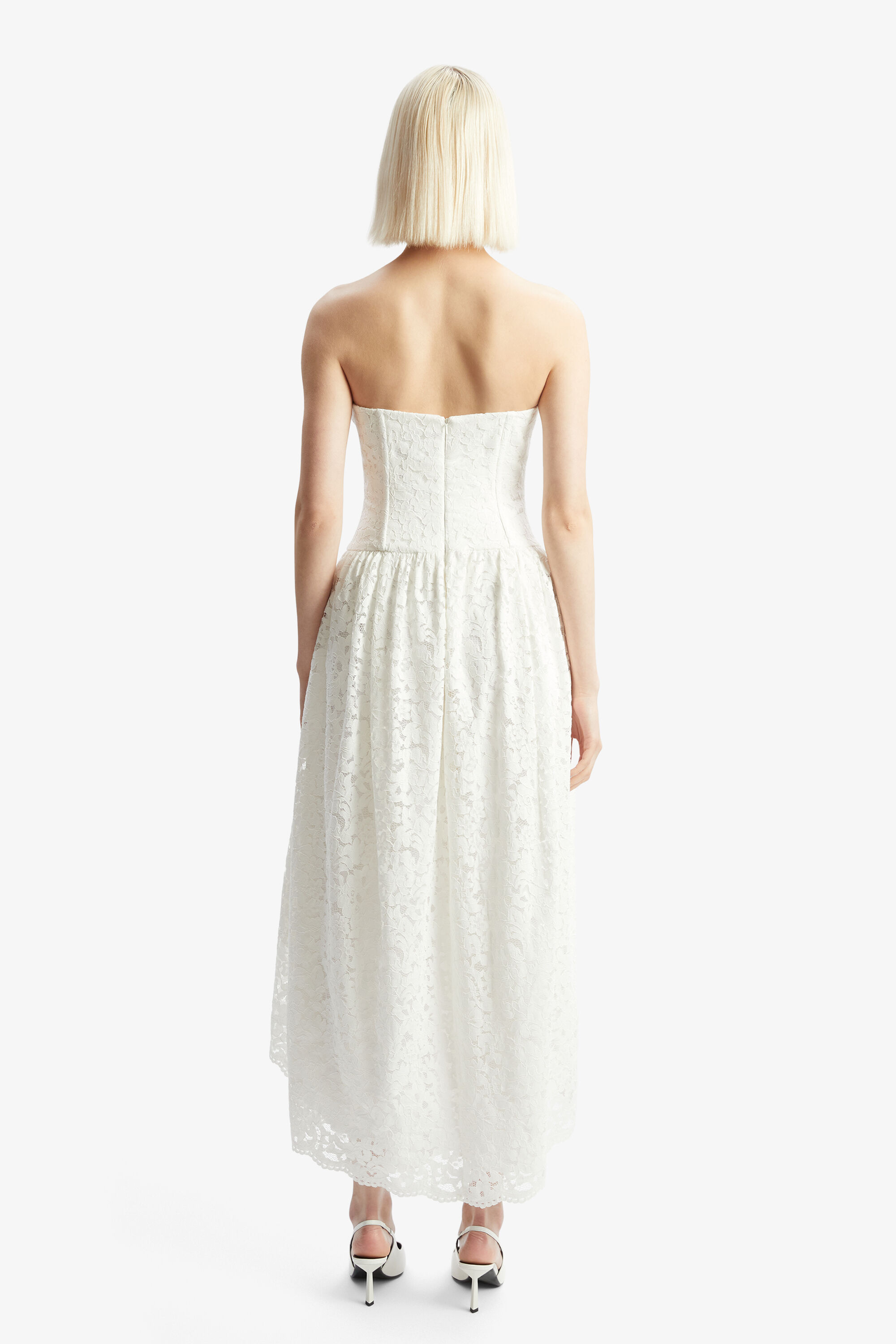 Felicidad Strapless Lace Dress In Orchid White | Bardot