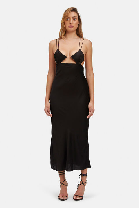 LUCIA MIDI SLIP DRESS in colour CAVIAR