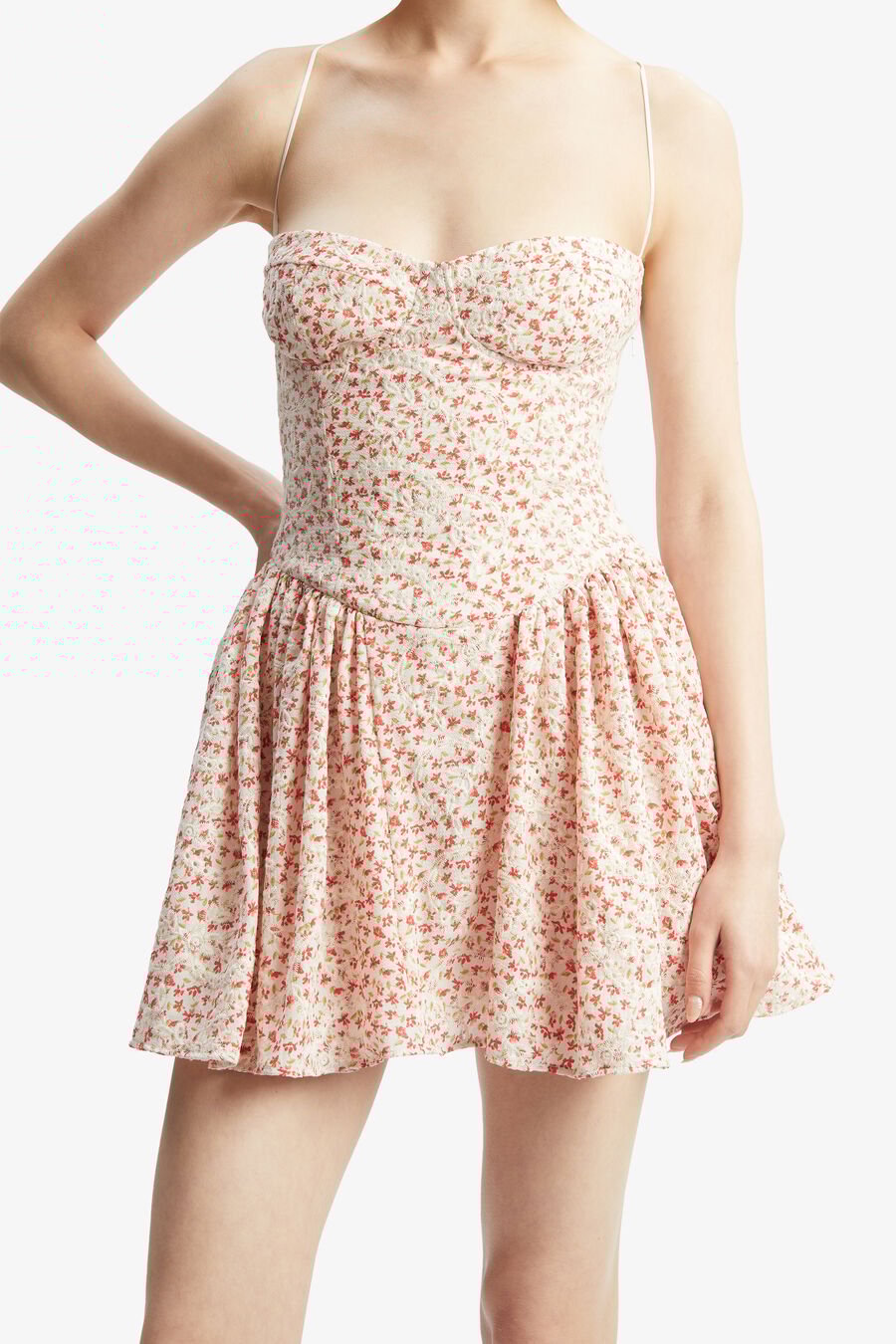 ESTIE EMBROIDERED MINI DRESS in colour RED FLORAL