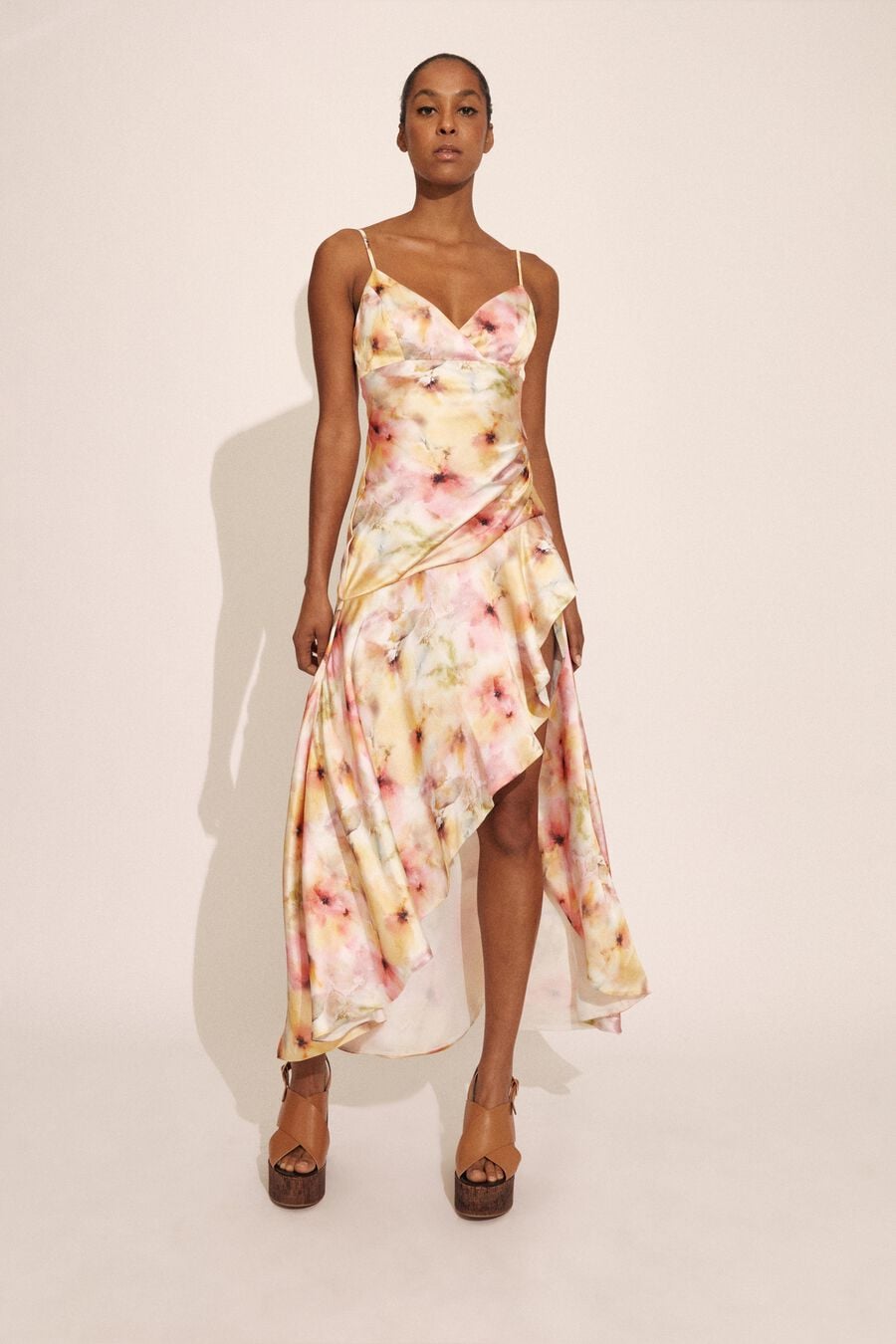 vibrant floral midi dress bardot Sorella Printed Midi Dress In Sunset Floral