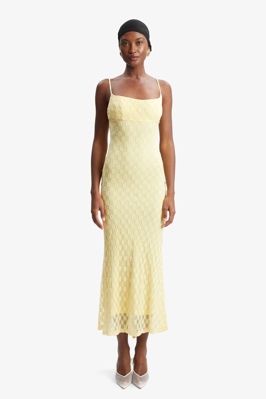 ADONI MESH MIDI DRESS in colour Canary Yellow