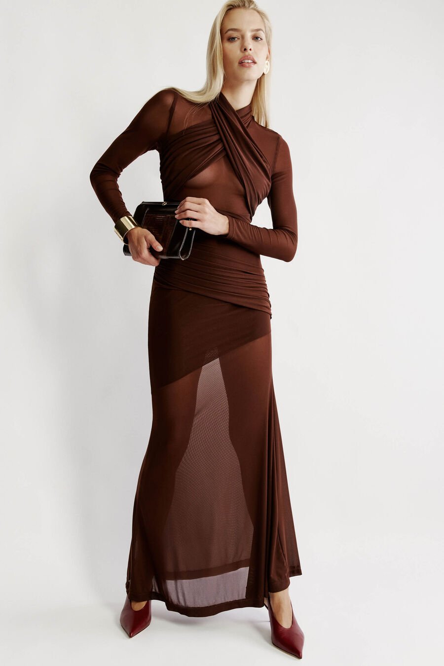 Marice Wrap Mesh Maxi Dress