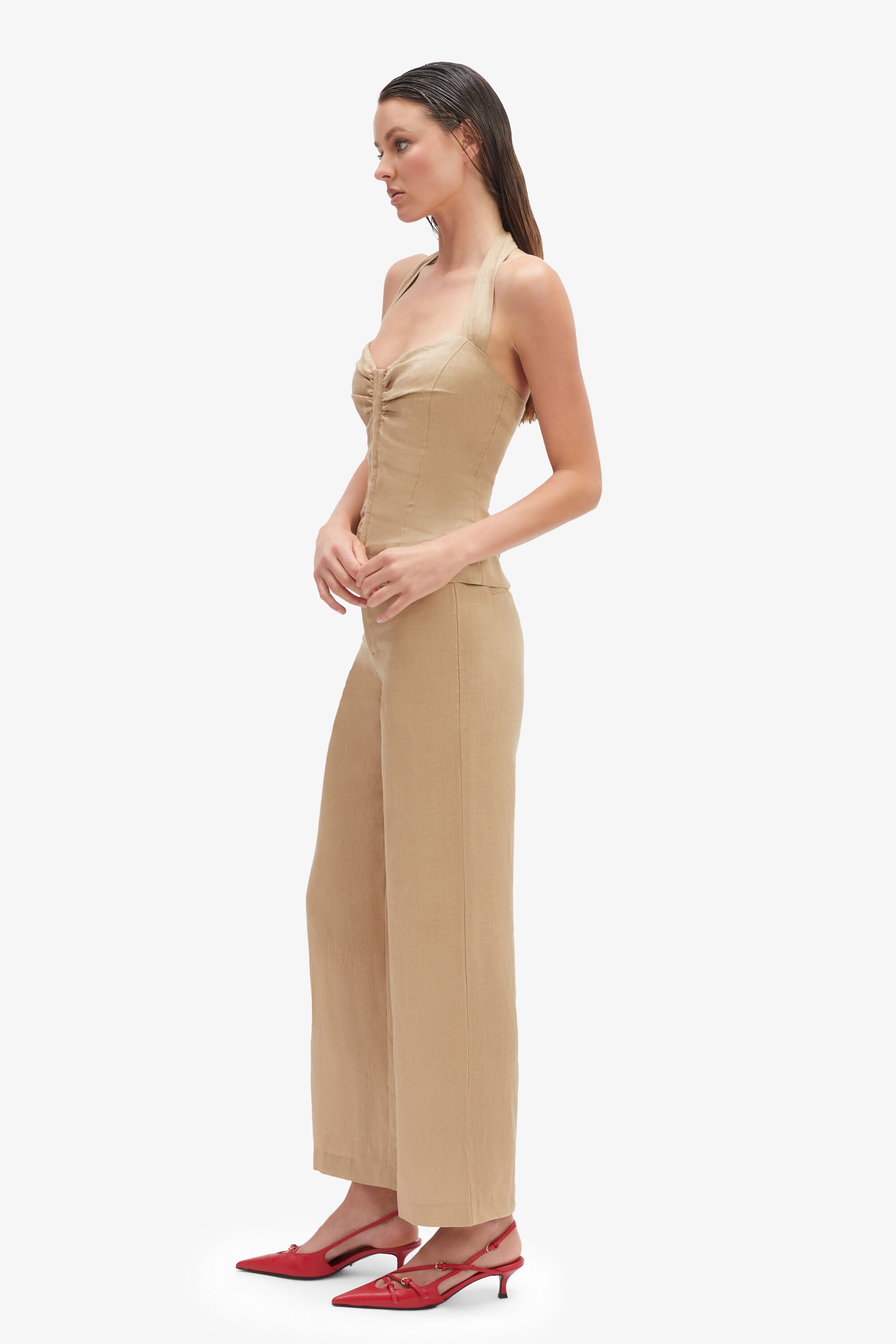 Rixton Linen Halter Top In Latte | Bardot
