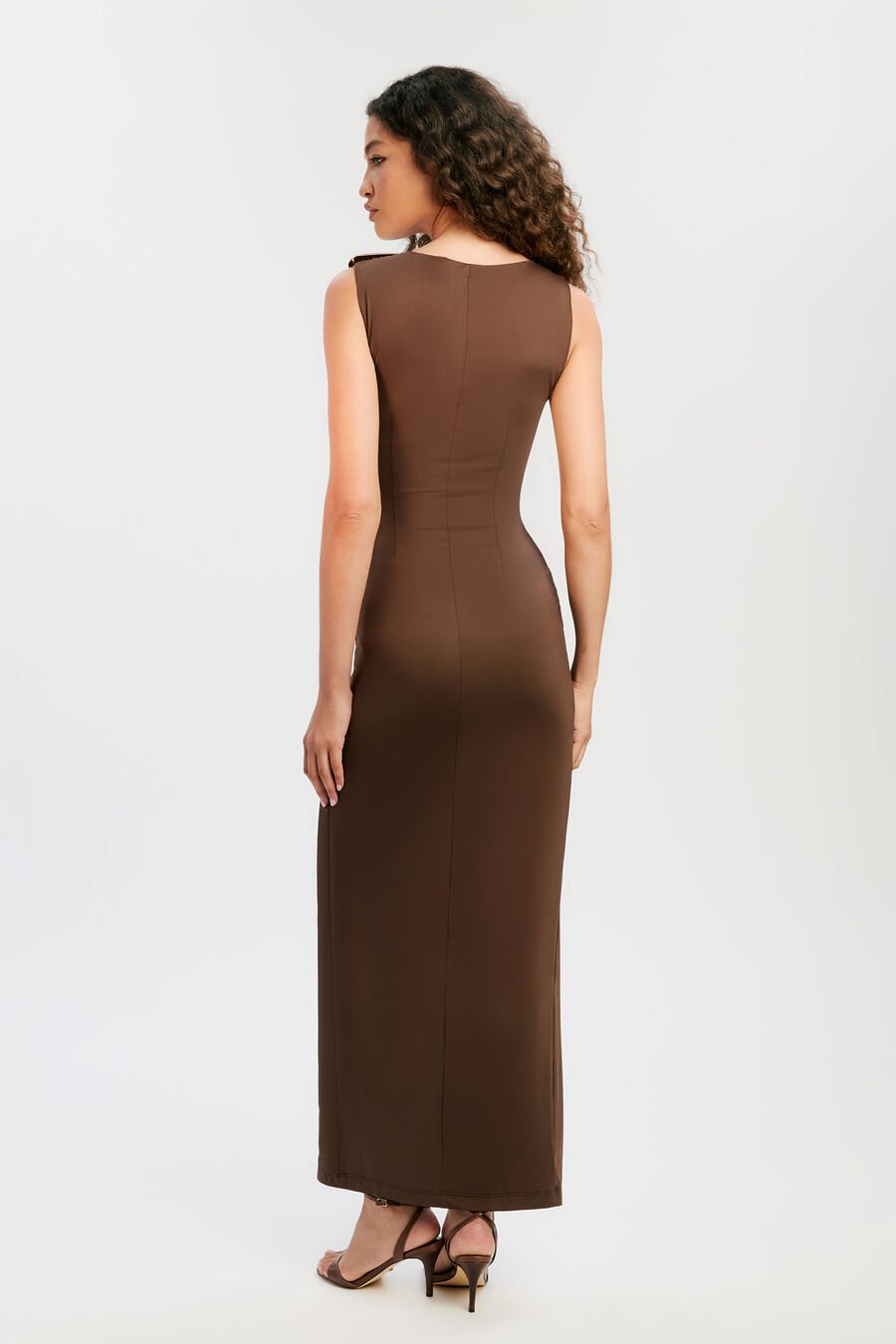REED GOLD DETAIL MAXI DRESS in colour Chocolate
