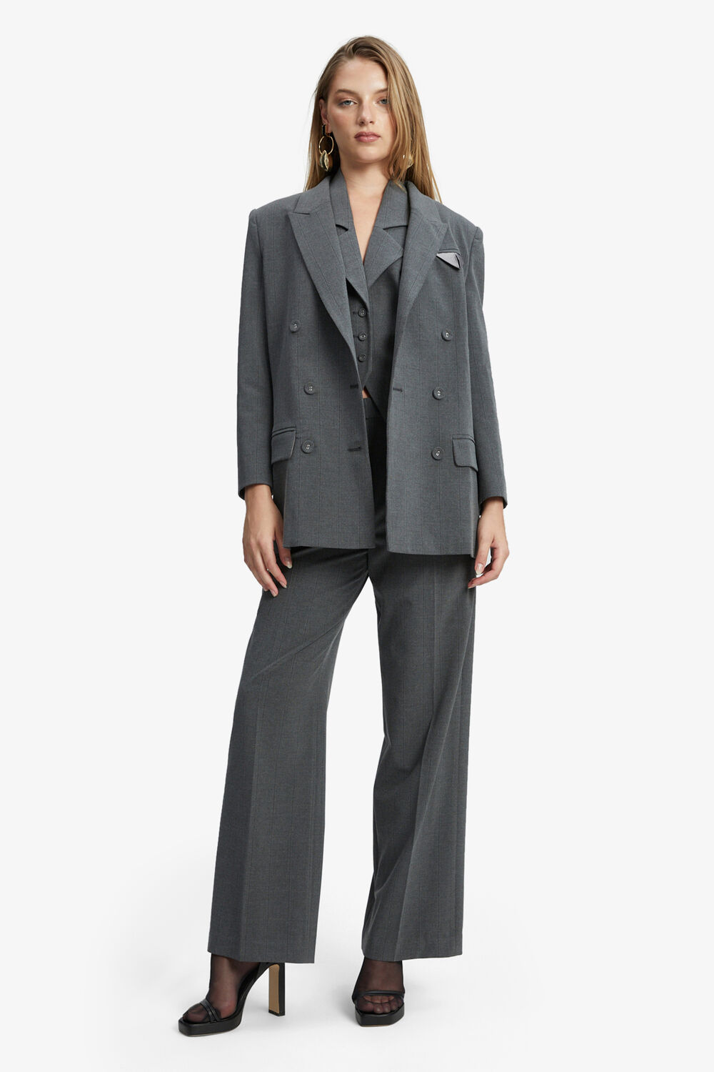 PIN STRIPE CLASSIC BLAZER in colour FROST GRAY