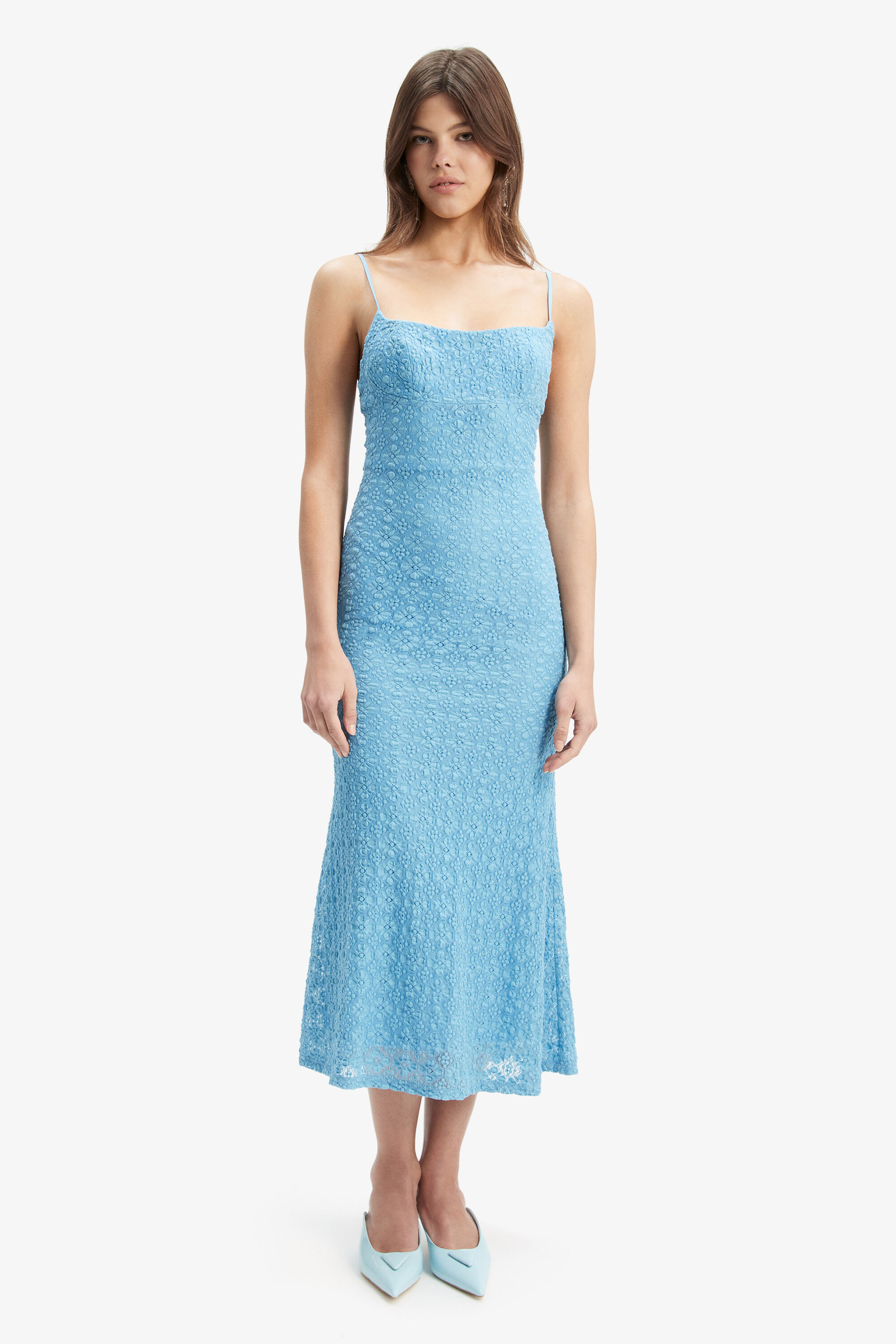 Adoni Mesh Midi Dress In Mid Blue Bardot