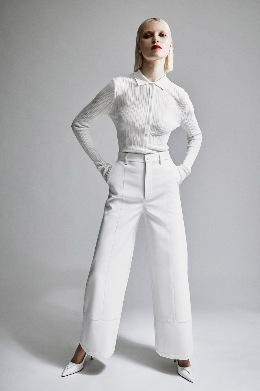 MARLOWE PU WIDE LEG PANT in colour ORCHIDWHT