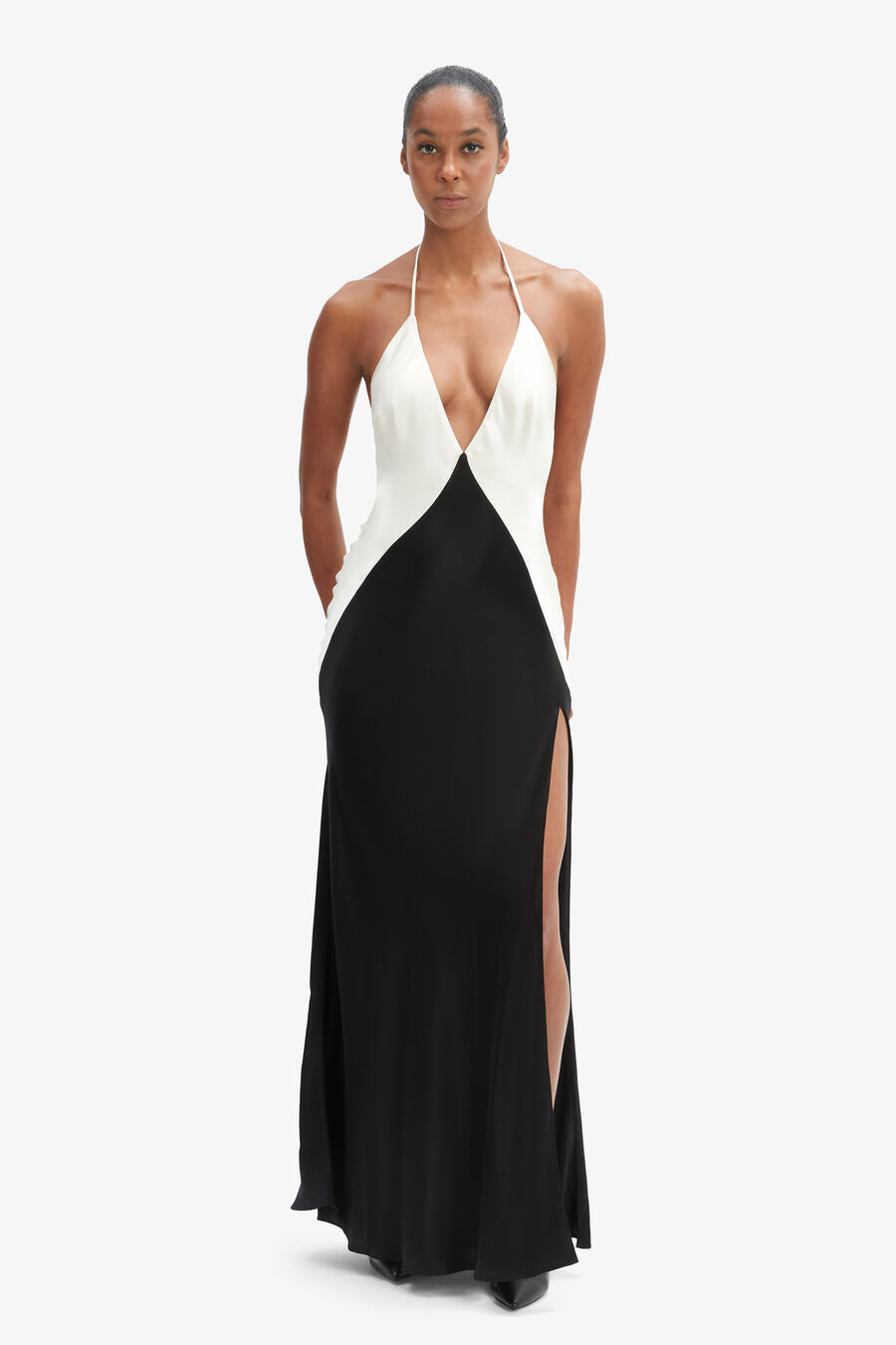 YVE CONTRAST HALTER DRESS in colour Black Ivory
