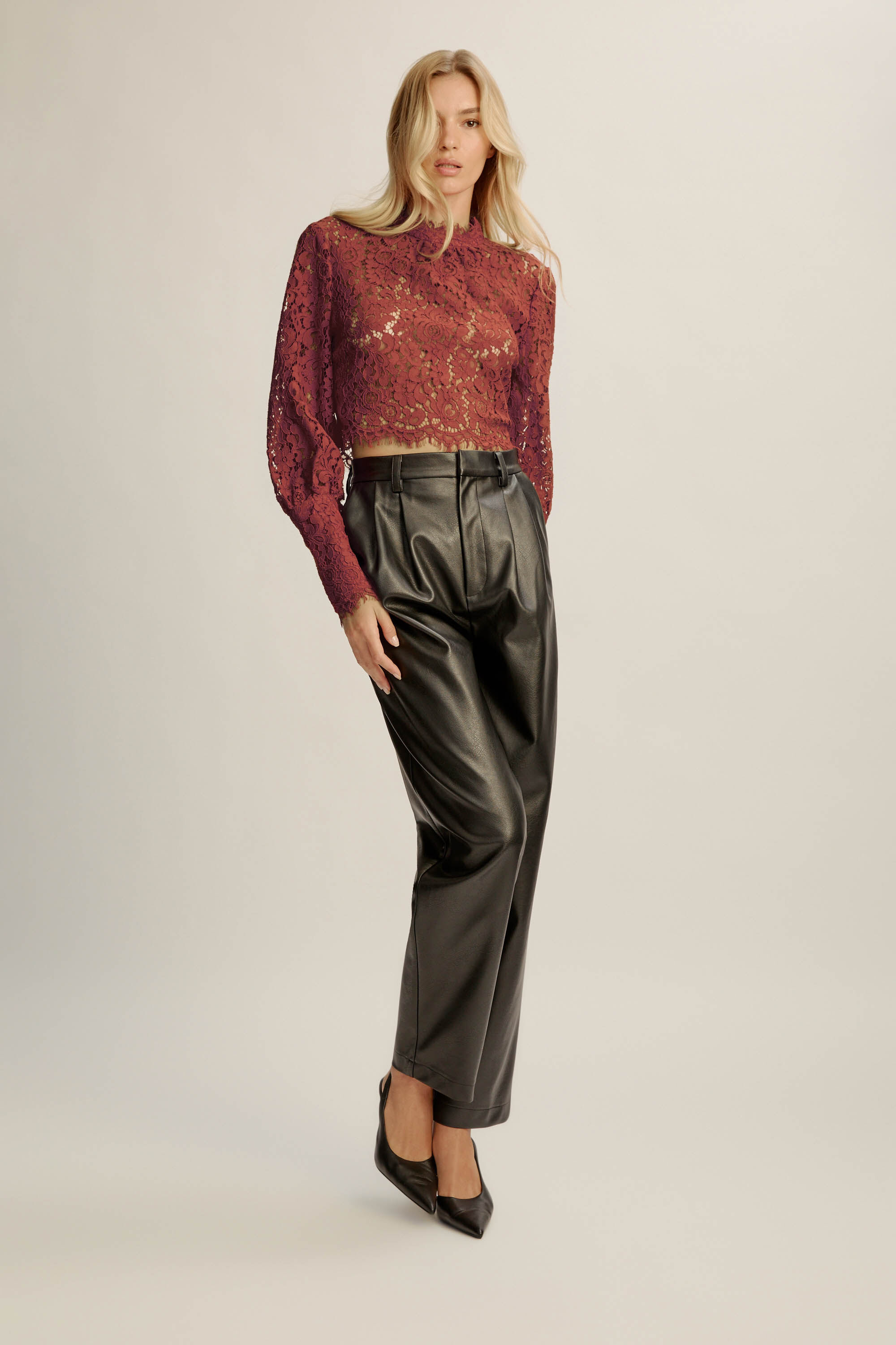 Lace Georgia Top In Deep Plum | Bardot