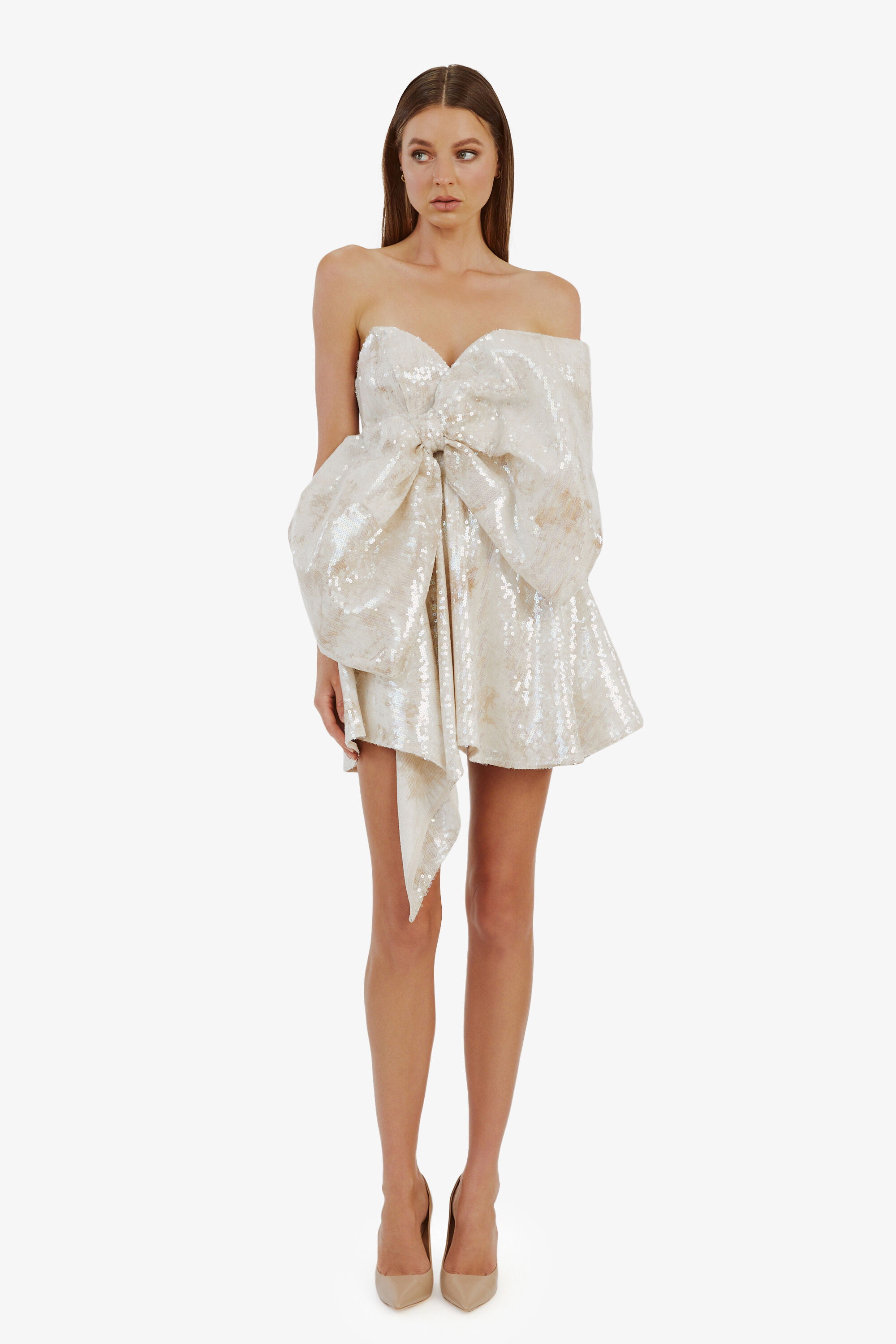 Brydie Bow Mini Dress In Nude | Bardot Brydie Bow Mini Dress In Nude | Bardot