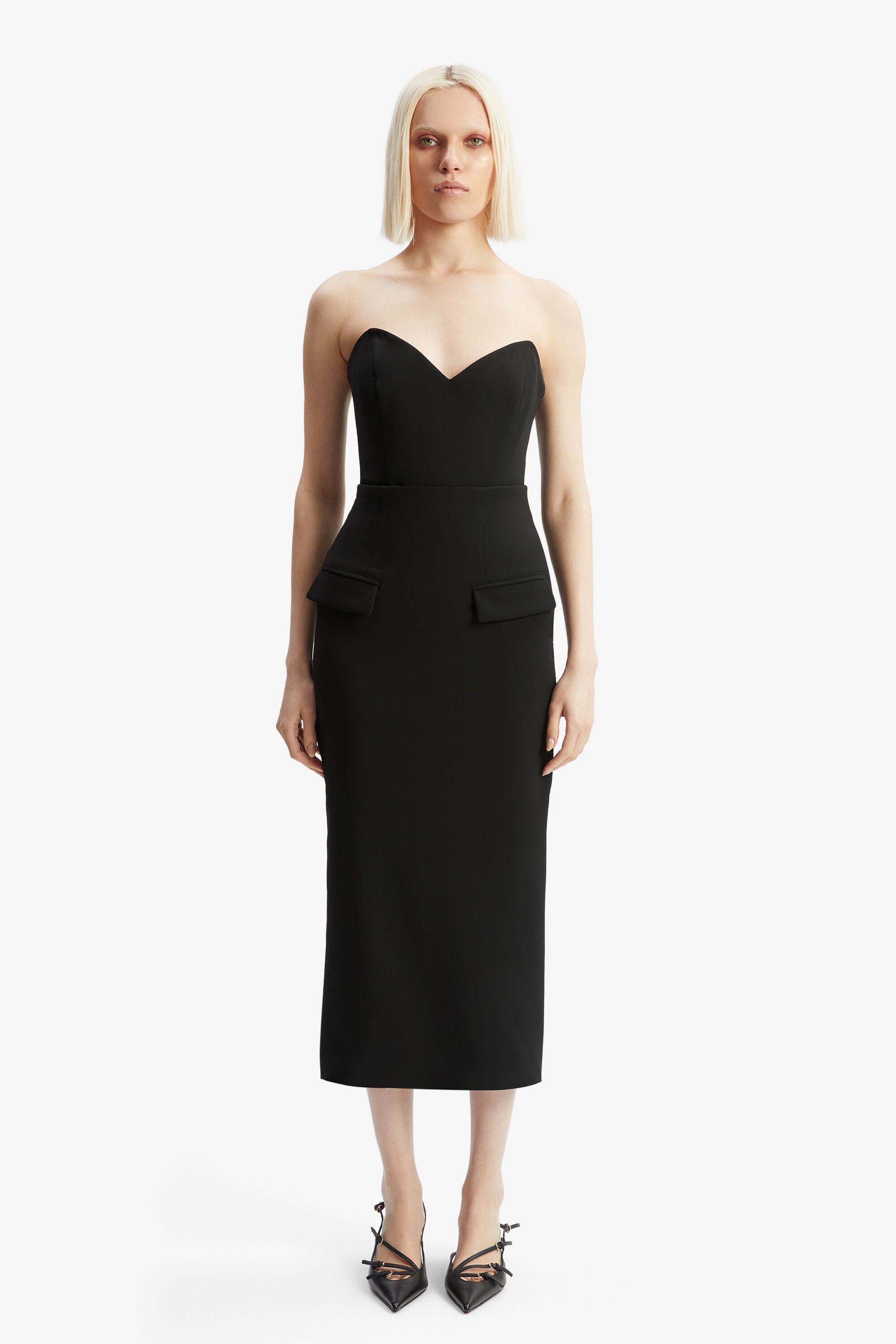 Mariska Longline Strapless Top In Black | Bardot