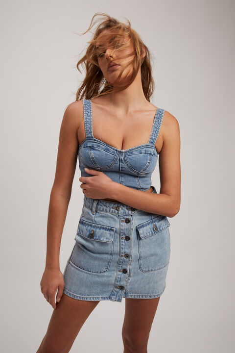 MYA BUTTON UP DENIM SKIRT in colour MIDNIGHT NAVY