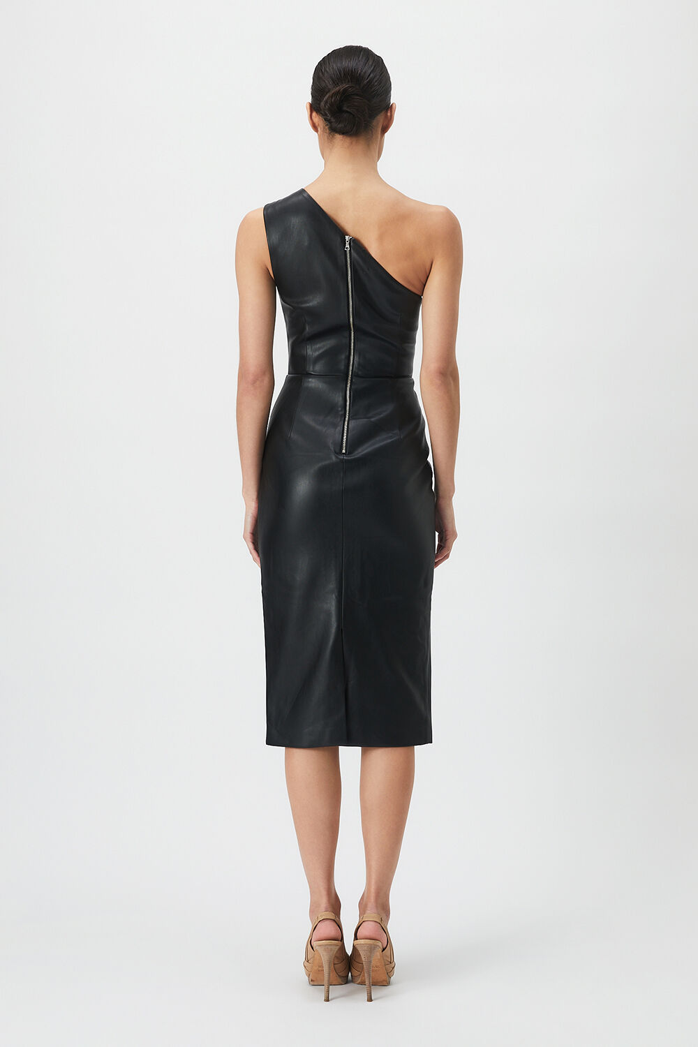 ORIELLA VEGAN LEATHER DRESS in colour CAVIAR