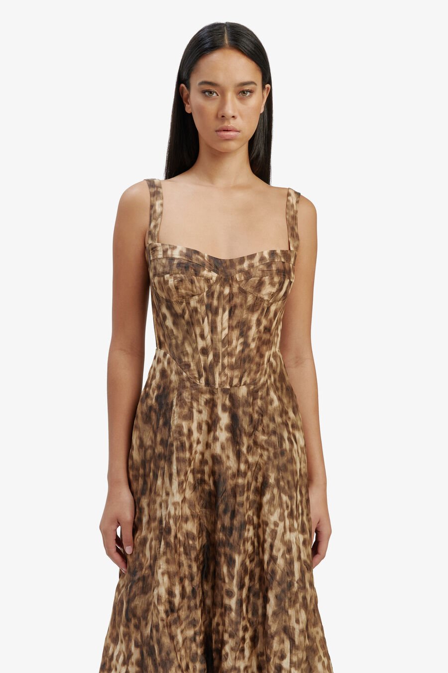 LILAH CORSET MIDI DRESS in colour LEOPARD
