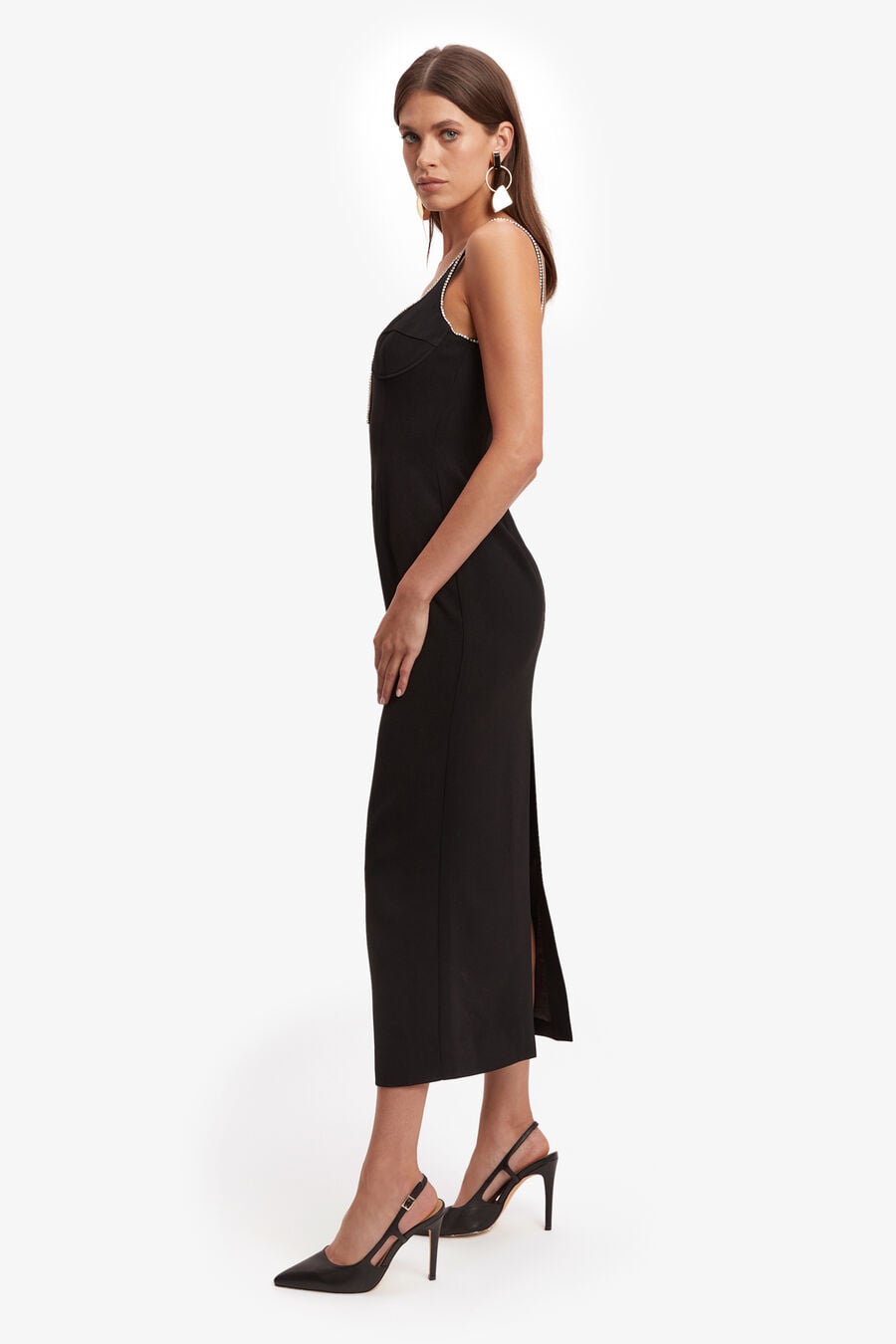 Brooklyn Diamonte Midi Dress In Black | Bardot