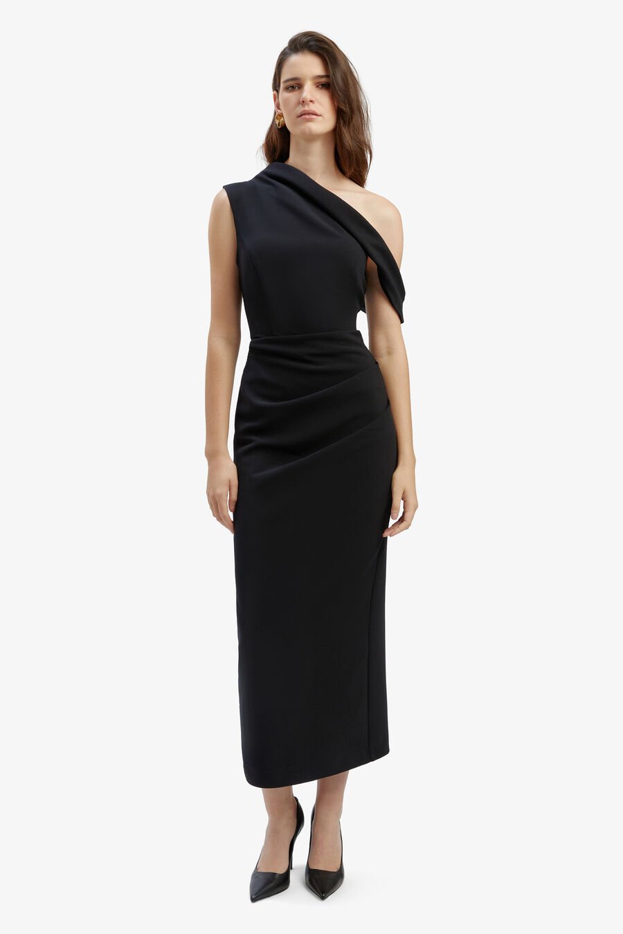 MAEVE ASYMMETRIC MIDI DRESS in colour BLACK