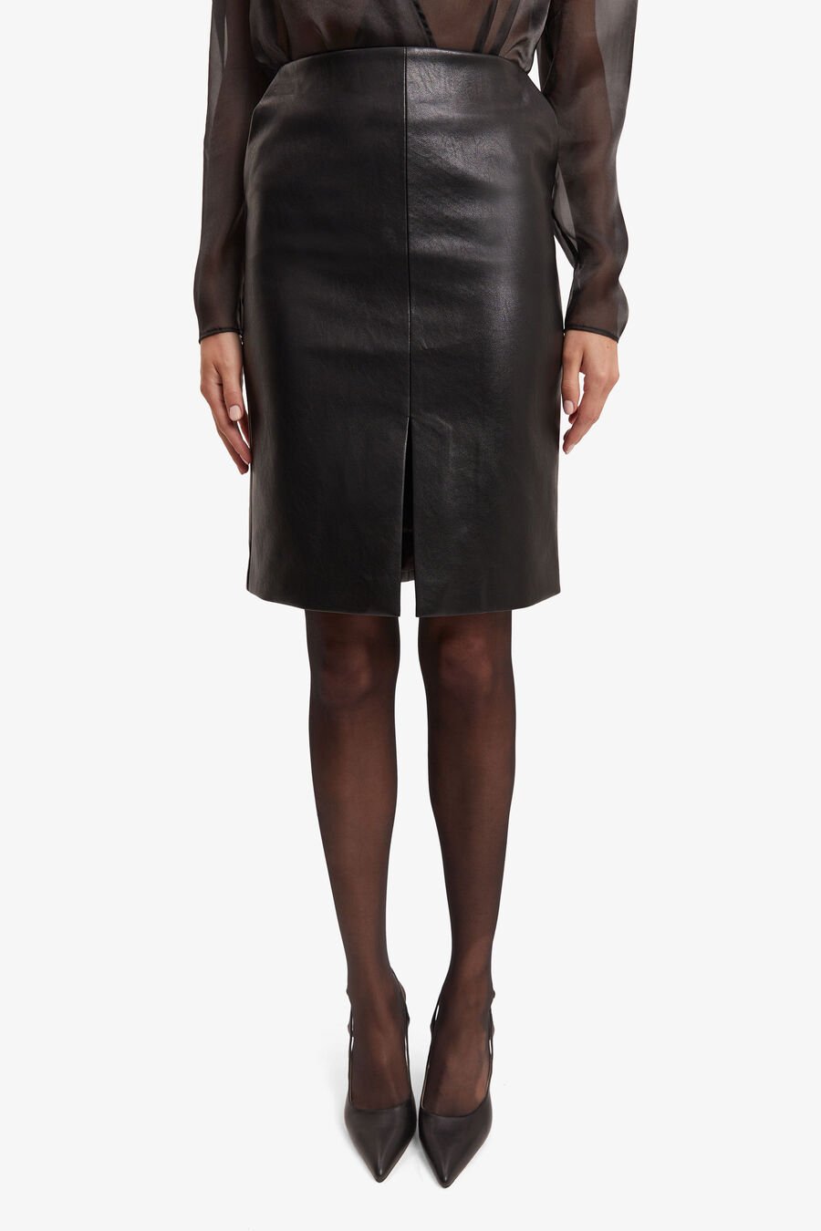 BRIAR VEGAN LEATHER MIDI SKIRT