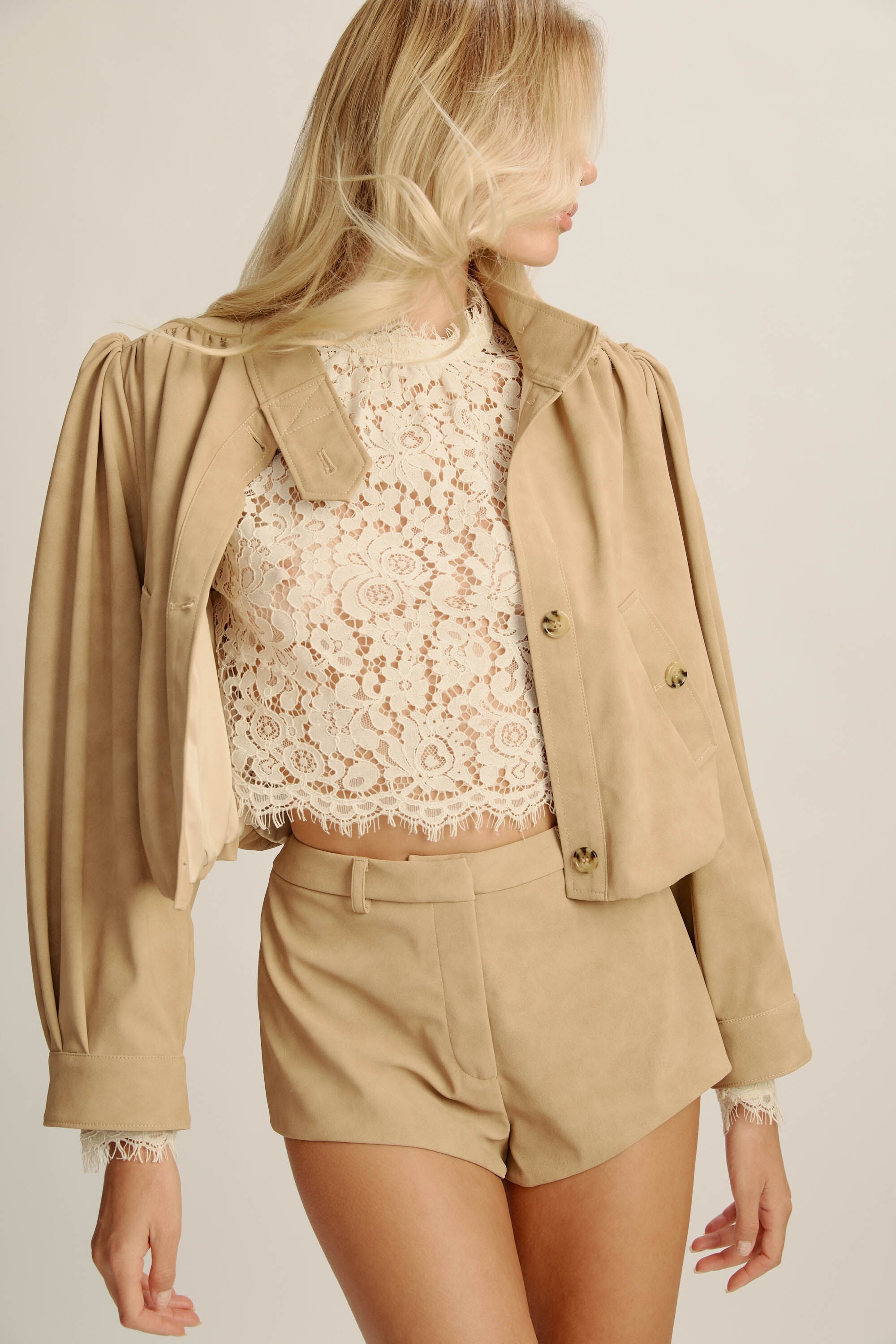Leon Vegan Leather Jacket In Soft Beige | Bardot