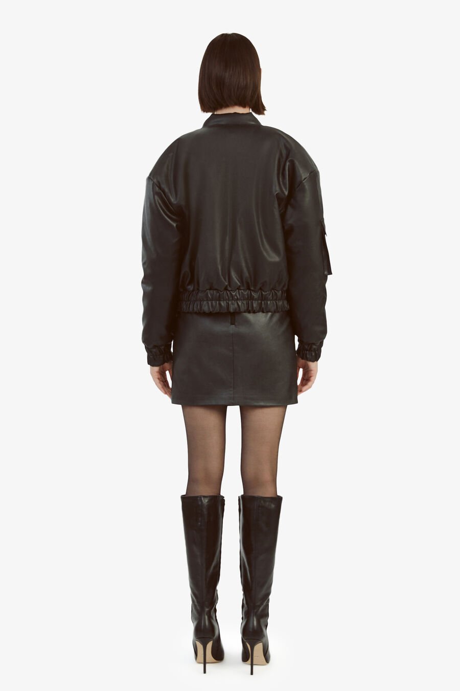 VEGAN LEATHER BOMBER JACKET in colour BLACK