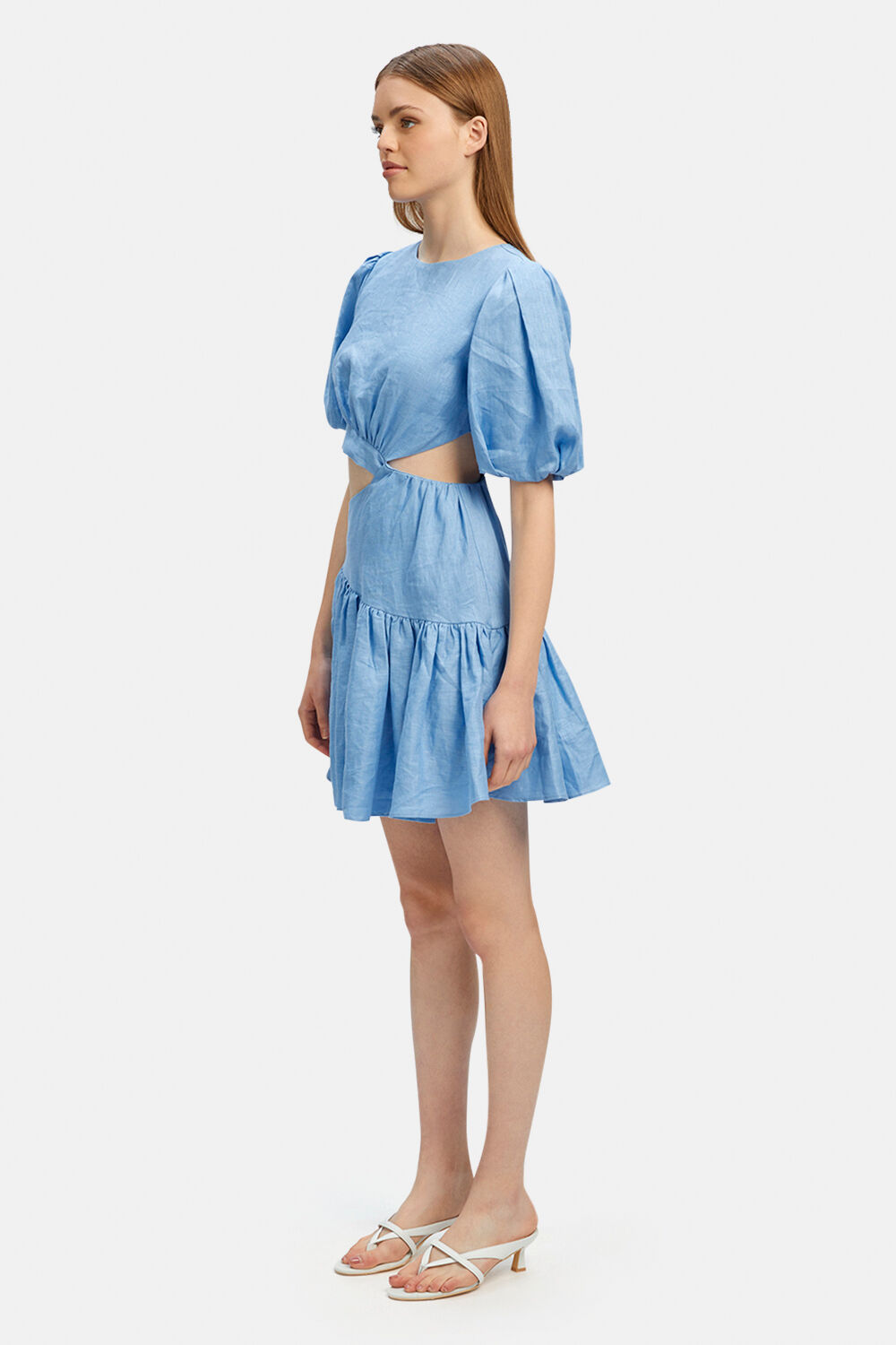 MIMI LINEN MINI DRESS in colour CERULEAN