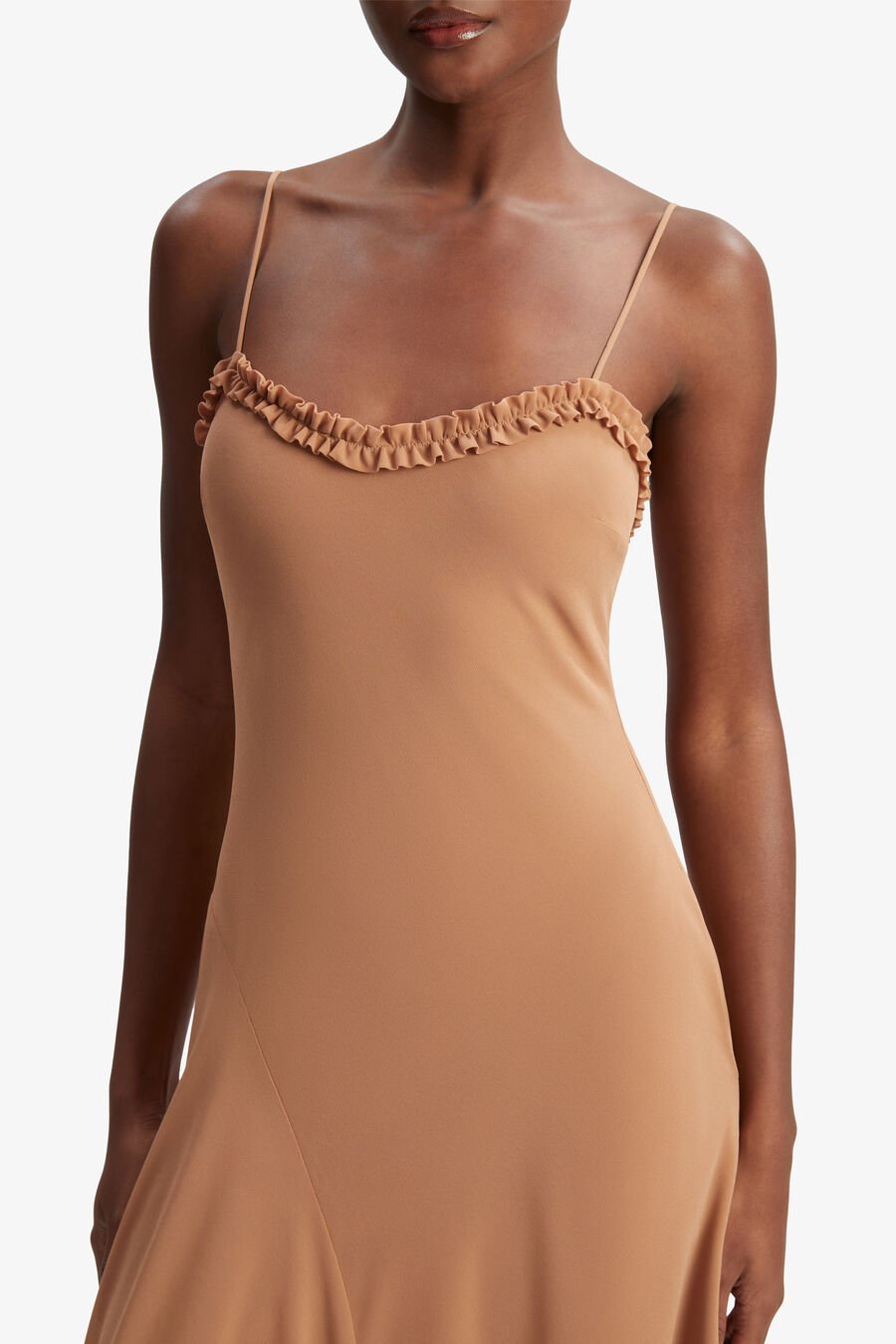 TATIAN FRILL TRIM MAXI DRESS in colour TAN