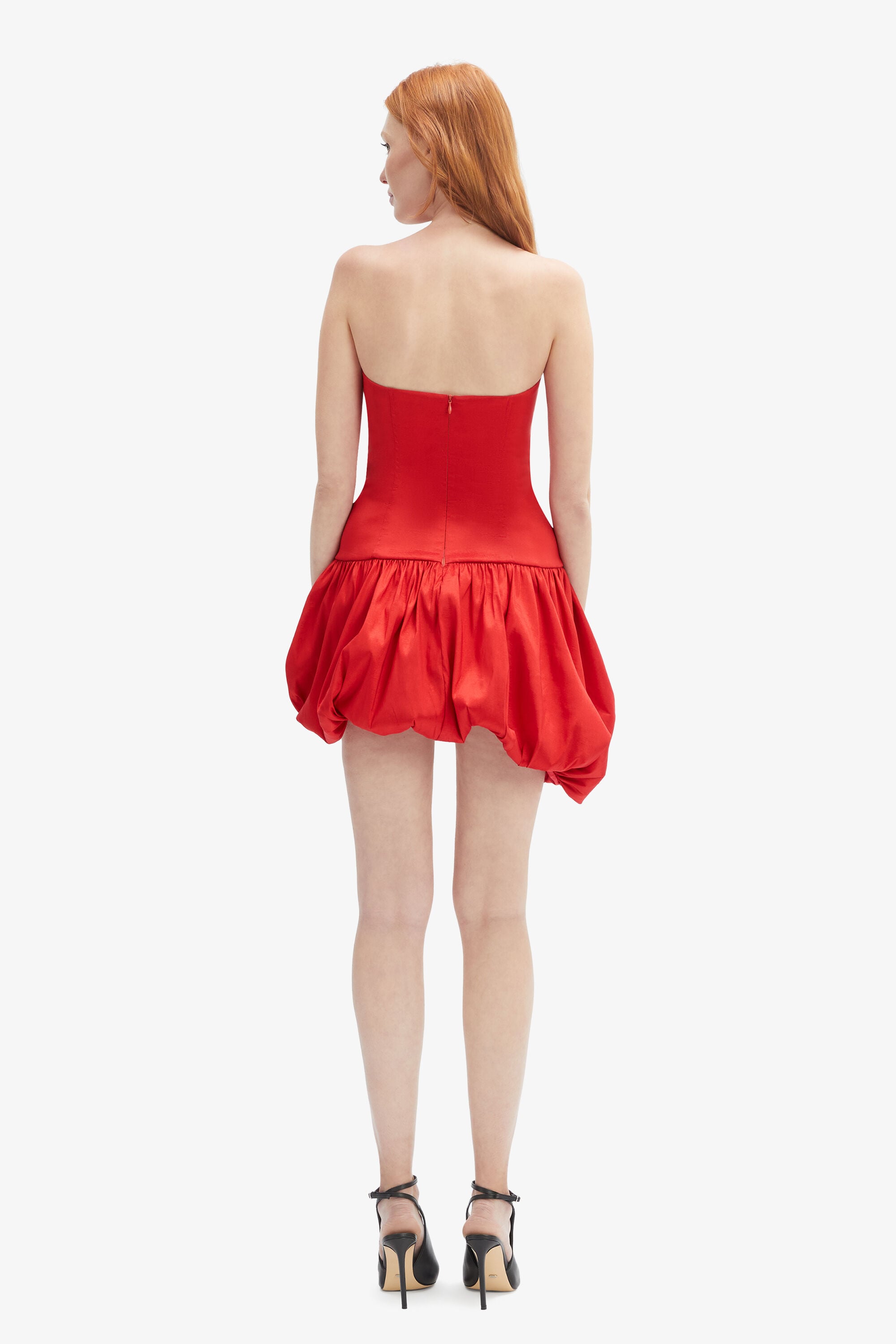 Alyna Strapless Mini Dress In Fire Red | Bardot