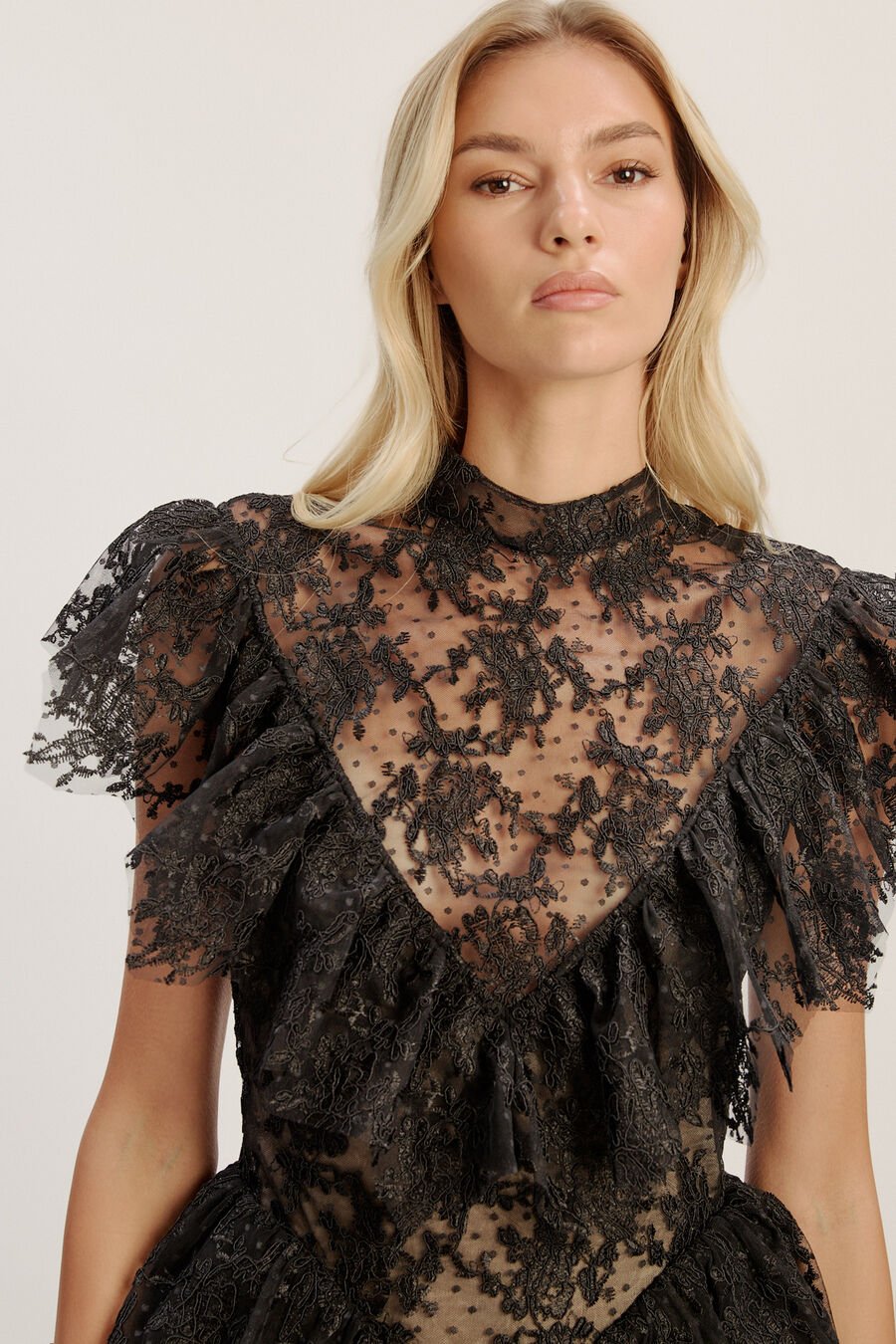 Tarryn Ruffle Lace Mini Dress