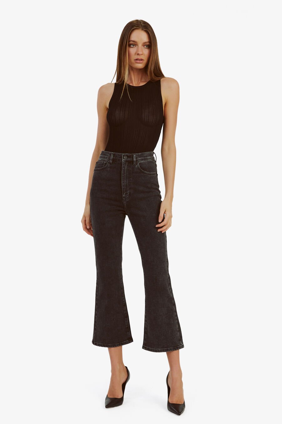 HEIDI FLARED CROPPED LEG in colour Washed Black