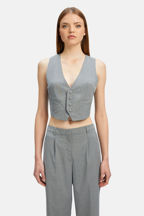 CALLISTA PIN STRIPE VEST in colour FROST GRAY