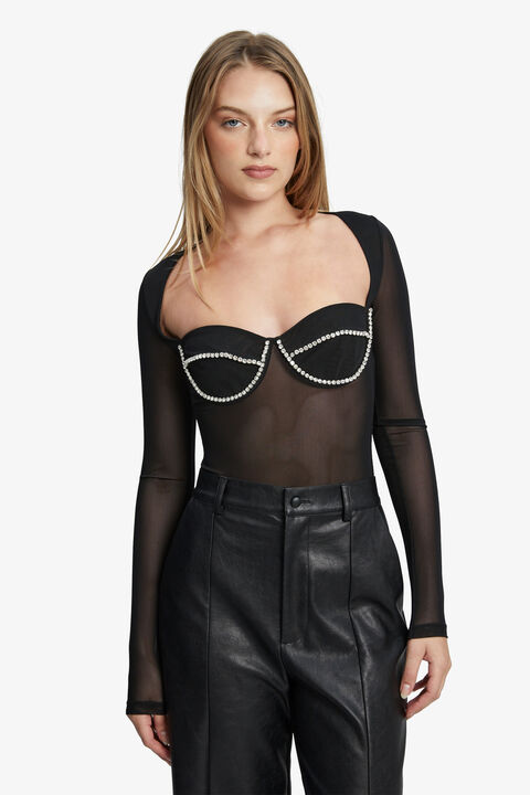 CARTER DIAMANTE BODYSUIT in colour CAVIAR