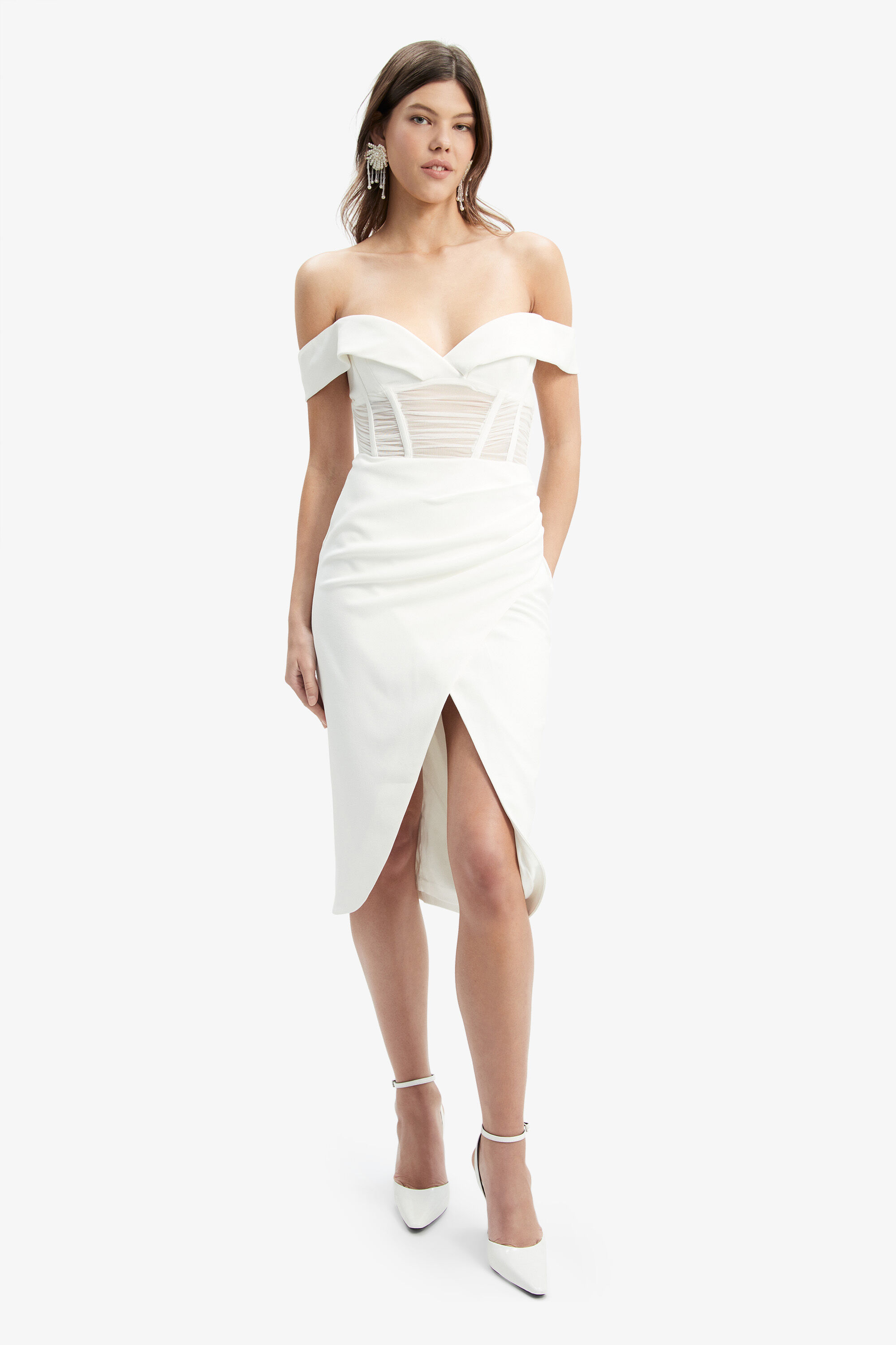 Lavish alice woven new arrivals twist bardot midi dress