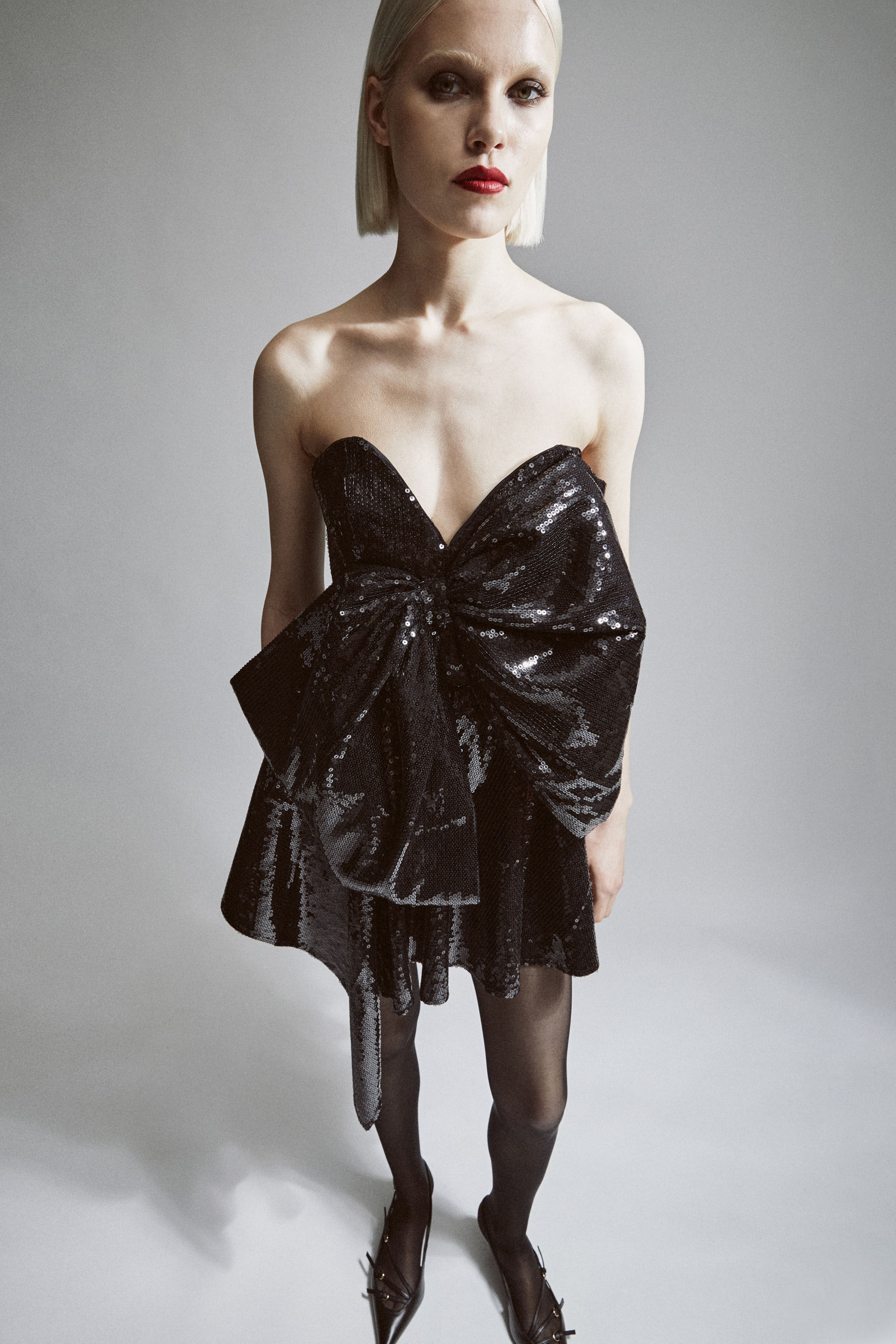 Brydie Bow Mini Dress In Black | Bardot