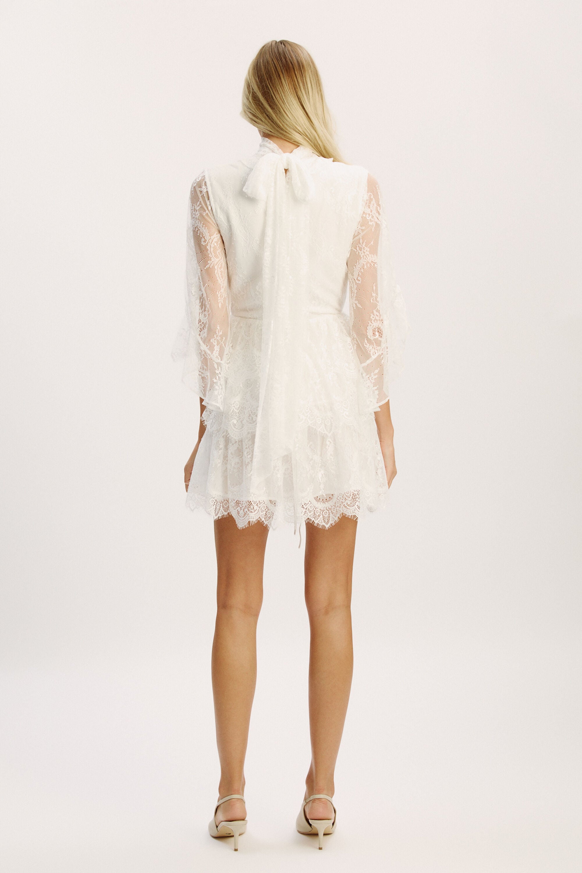 Bardot Norah Ruffle Lace Mini Dress in White - size 10 Bardot Norah Ruffle Lace Mini Dress in White - size 10