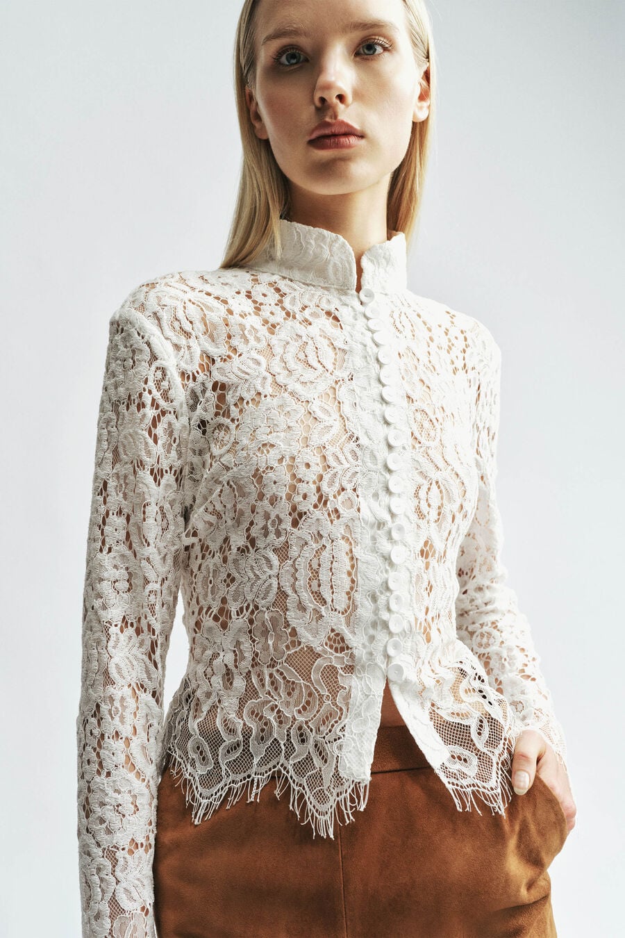 Remly Button Front Lace Top