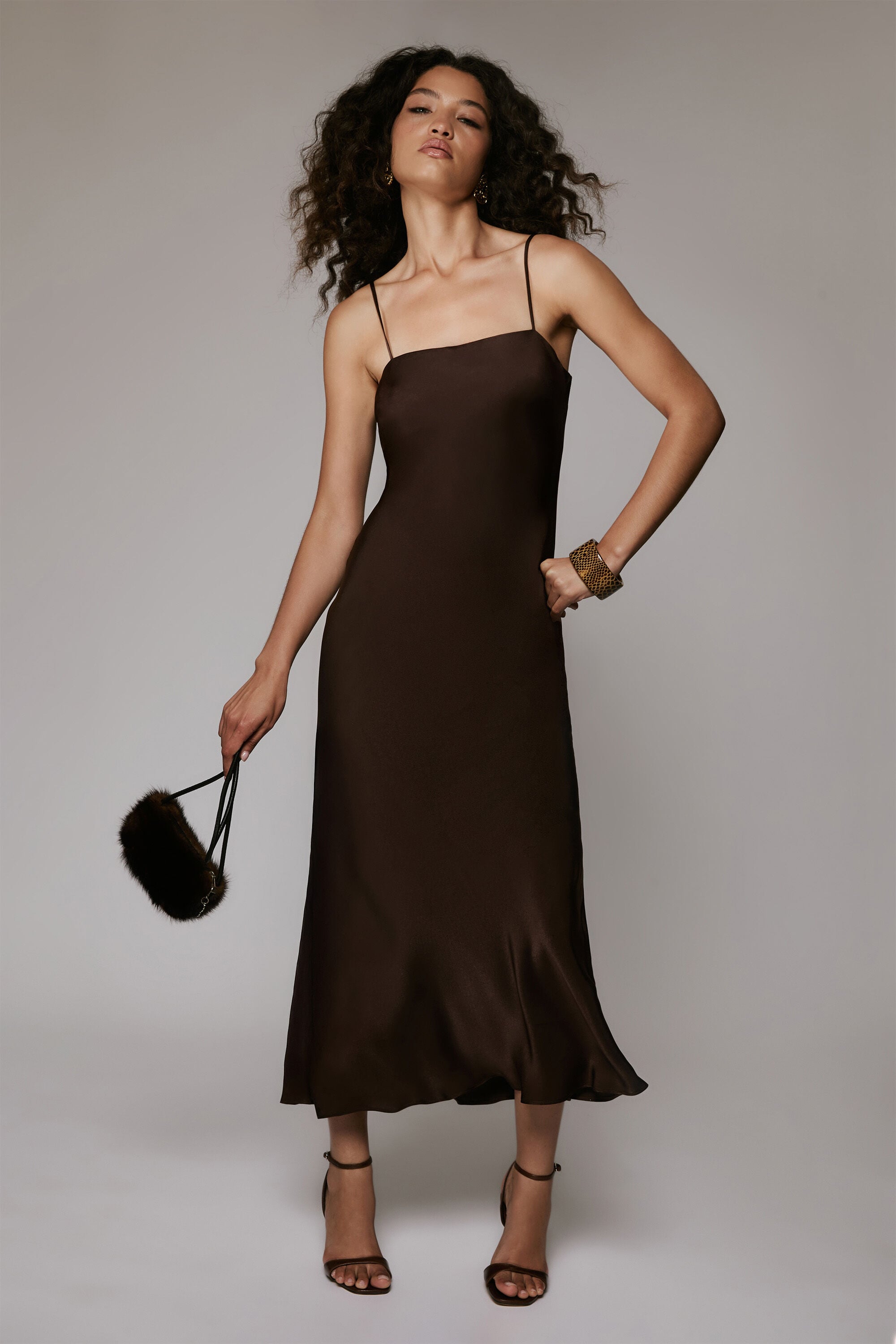 princess polly baby blue dress Bardot Marlo Satin Slip Dress Dark Choco