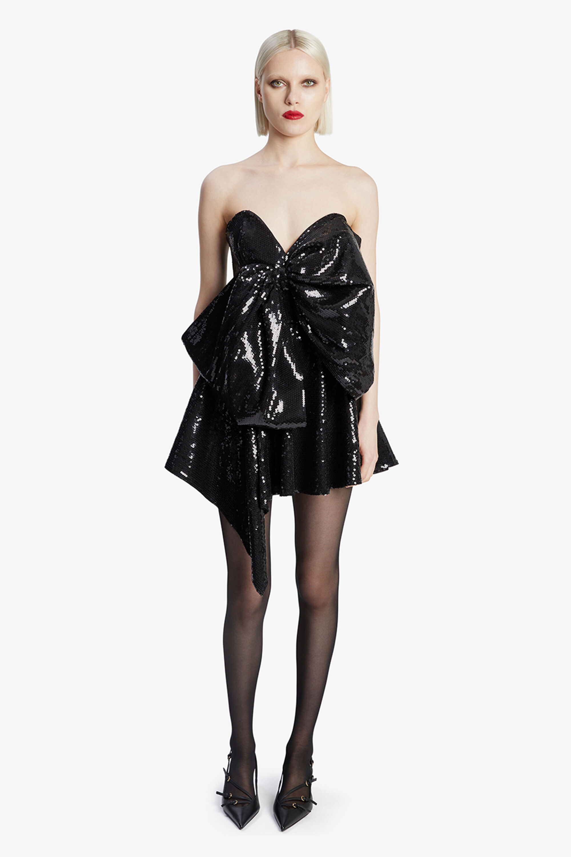 Brydie Bow Mini Dress In Black | Bardot