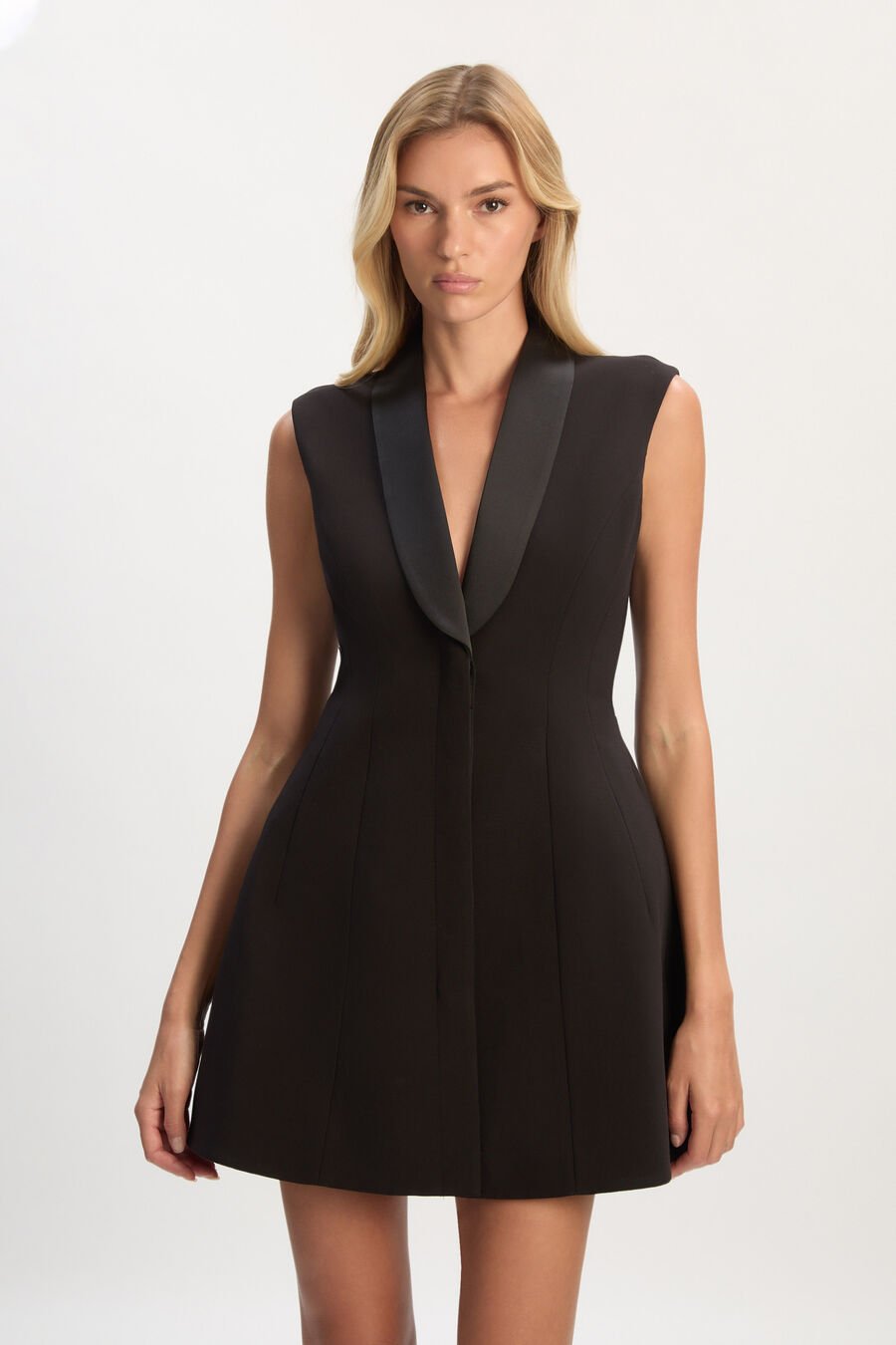 DESTENE SATIN LAPEL MINI DRESS in colour Black