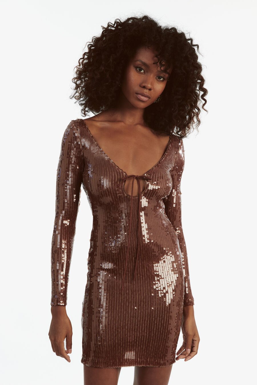 VERONA SEQUIN MINI DRESS in colour CHOCOLATE