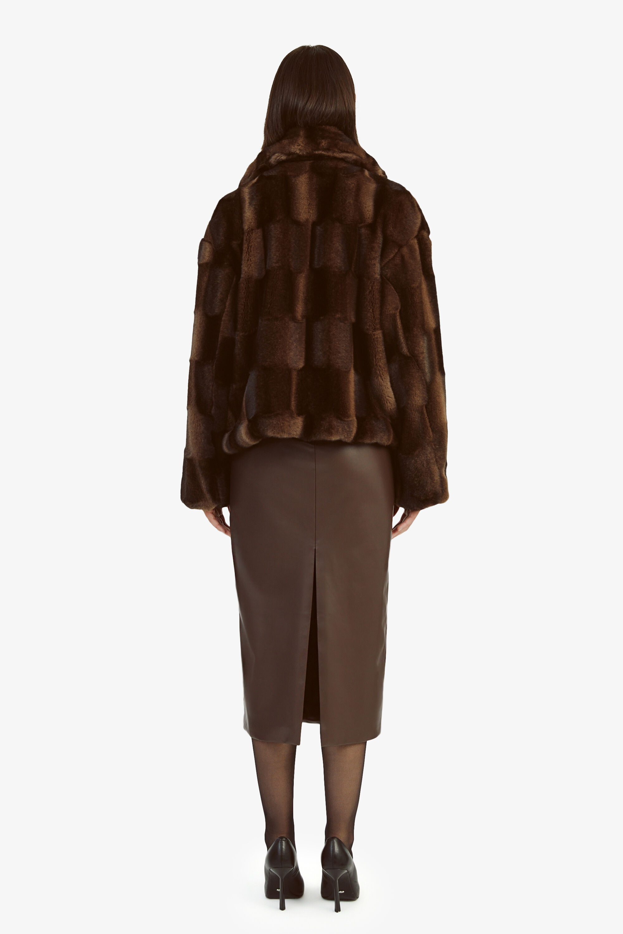 Sylvie Zip Faux Fur Jacket In Dark Chocolate Bardot
