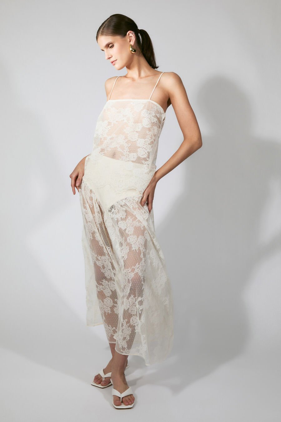 HILDIE SHEER LACE CAMI in colour Light Beige