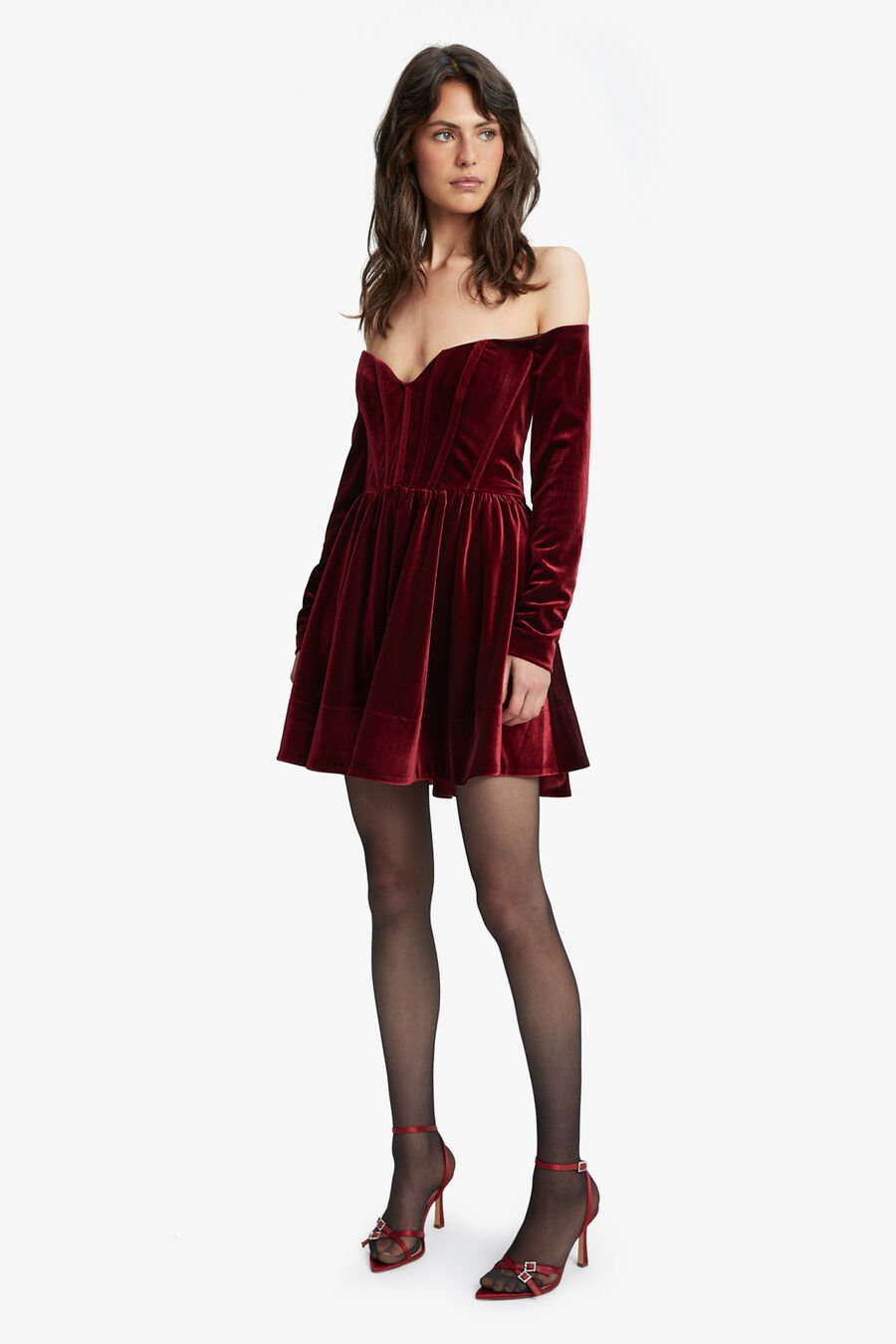 OFF SHOULDER VELOUR MINI DRESS
