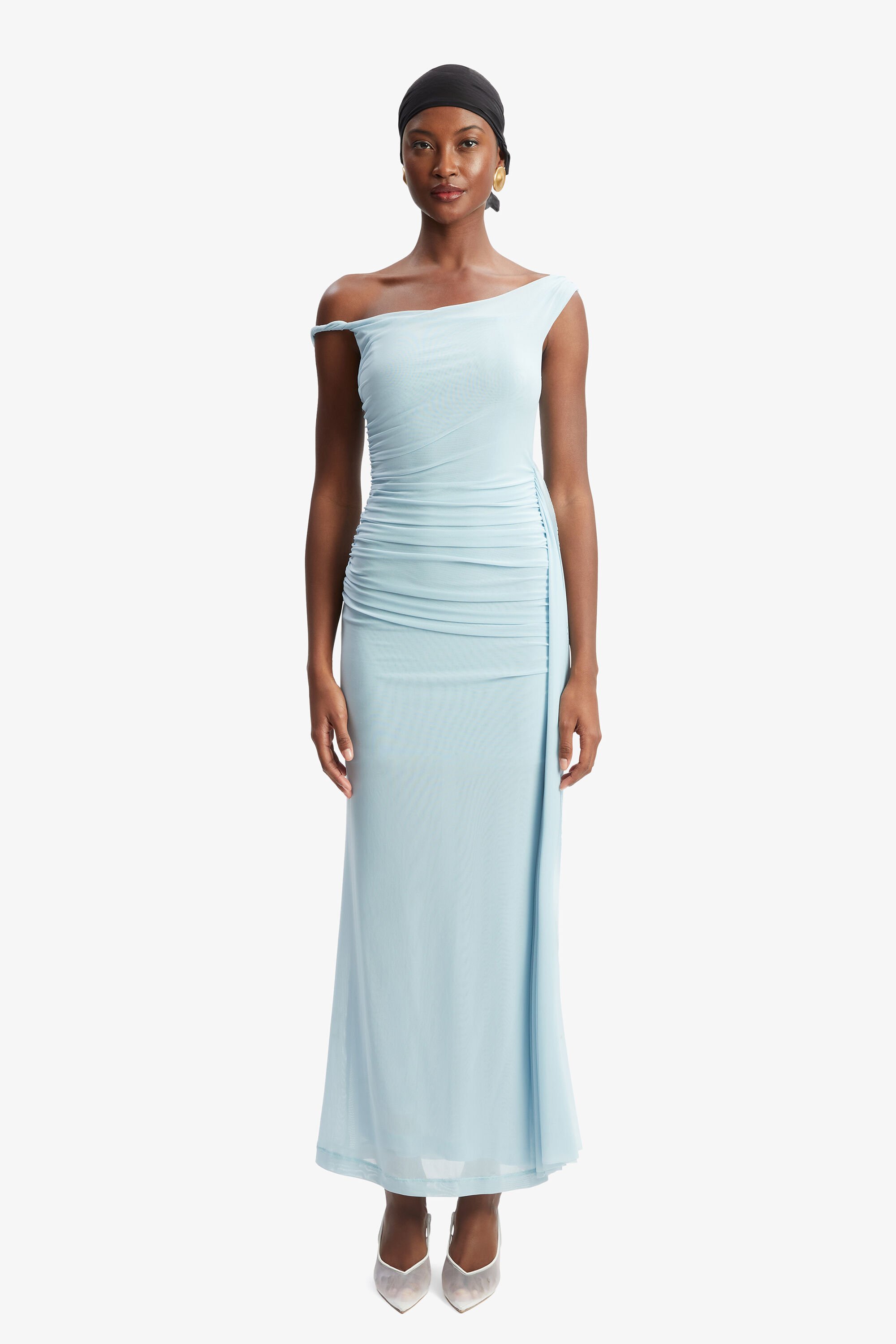 Pale blue bardot dress shop